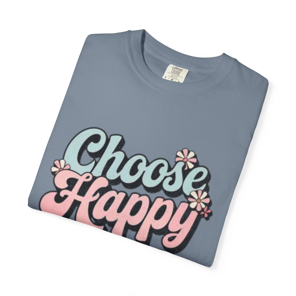 Choose Happy retro script shirt | Textured Positive message tee, pastel floral design