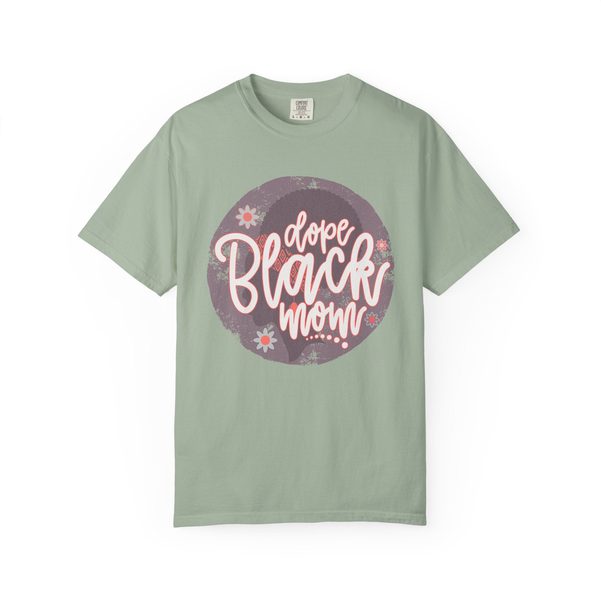 Dope Black Mom Textured T-Shirt — Floral Retro Circle Graphic for Proud Moms