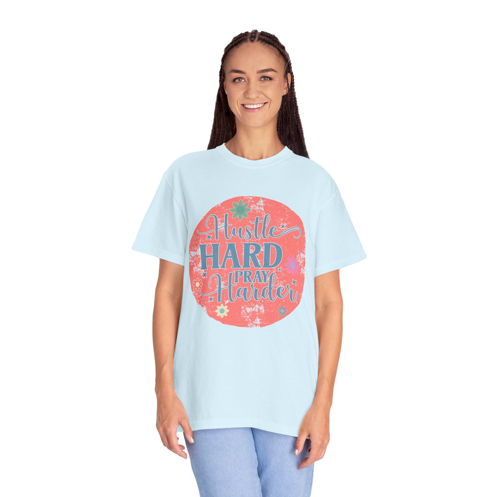 Textured Hustle Hard Pray Harder Tee — Inspirational Floral Graphic T-Shirt
