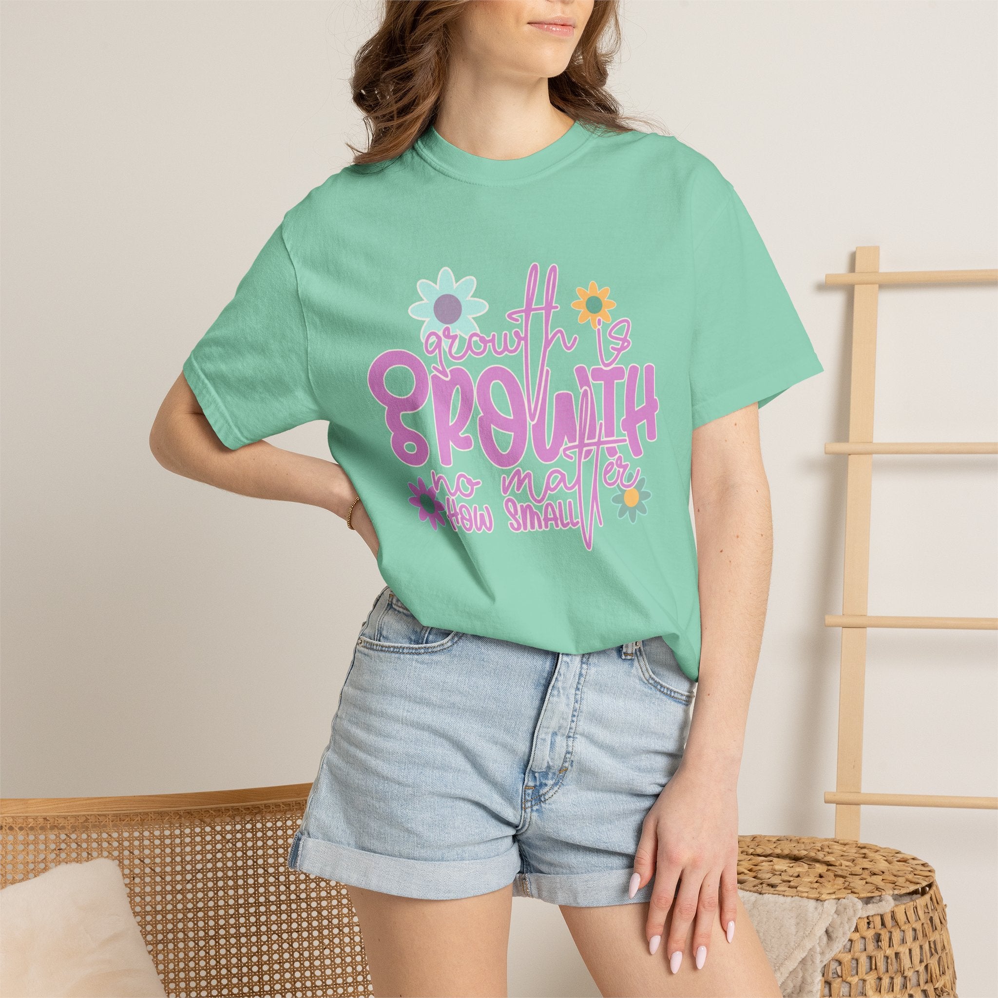 Textured Growth Is Growth T-Shirt — "Growth Is Growth No Matter How Small" Floral Tee