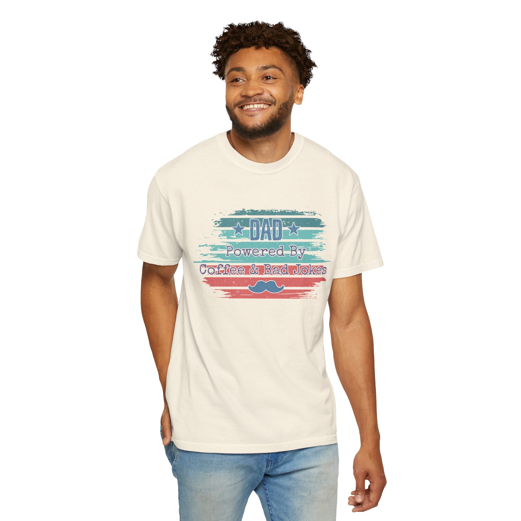 Dad "Powered by Coffee & Bad Jokers" Textured T-Shirt