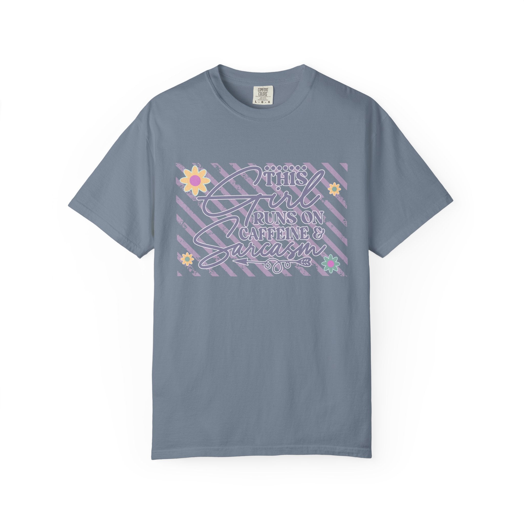 This Girl Runs On Caffeine & Sarcasm  — Textured Women's Graphic T-Shirt