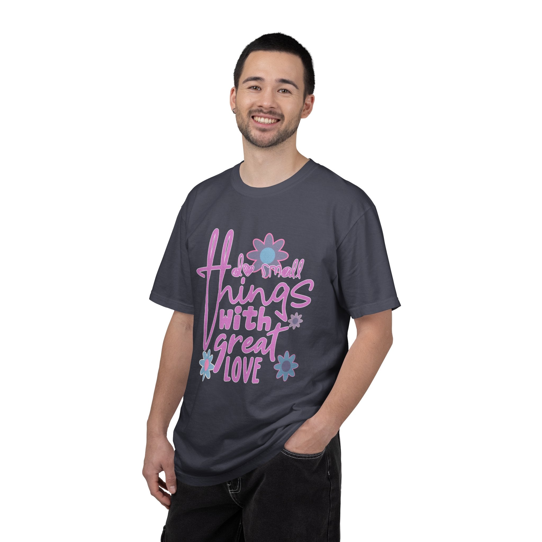 Textured T-Shirt — Do Small Things With Great Love Floral Script