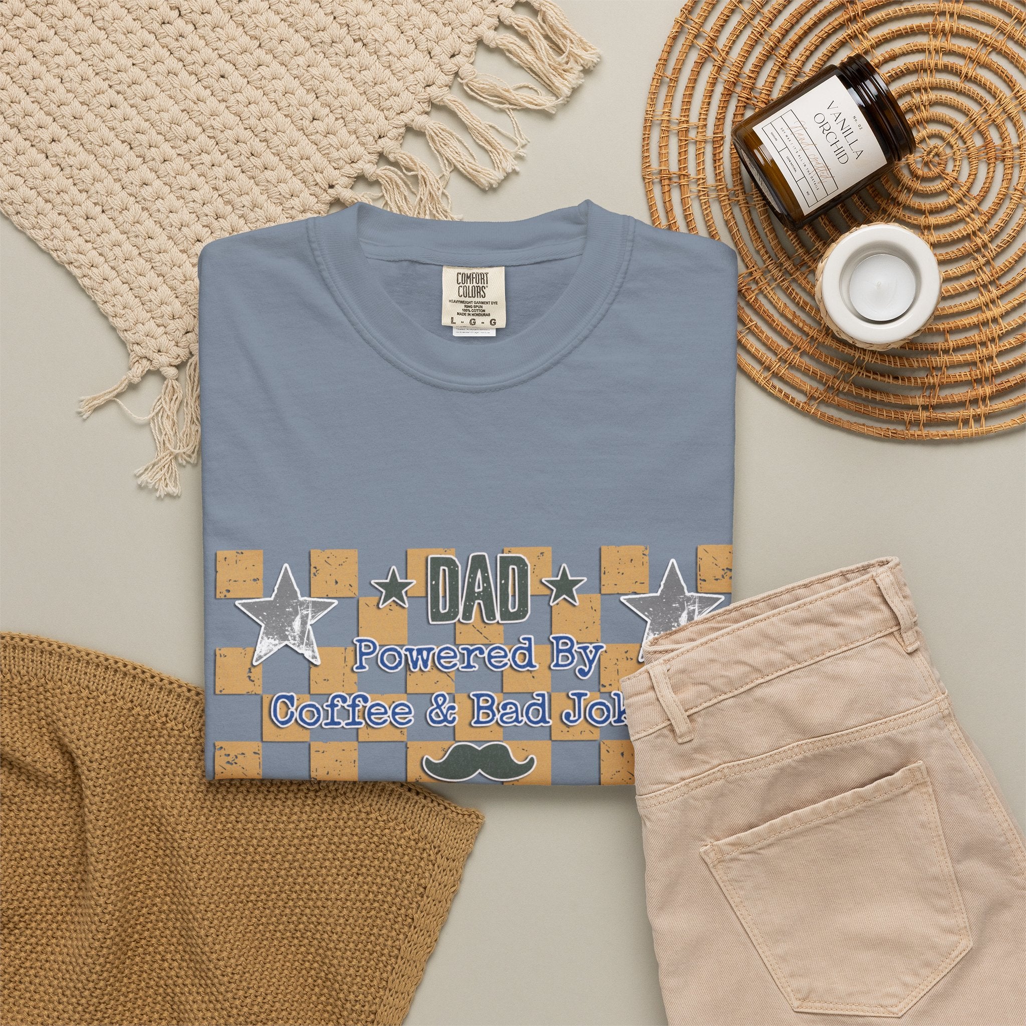 Dad Powered By Coffee & Bad Jokes Textured T-Shirt — Funny Fathers Day Gift