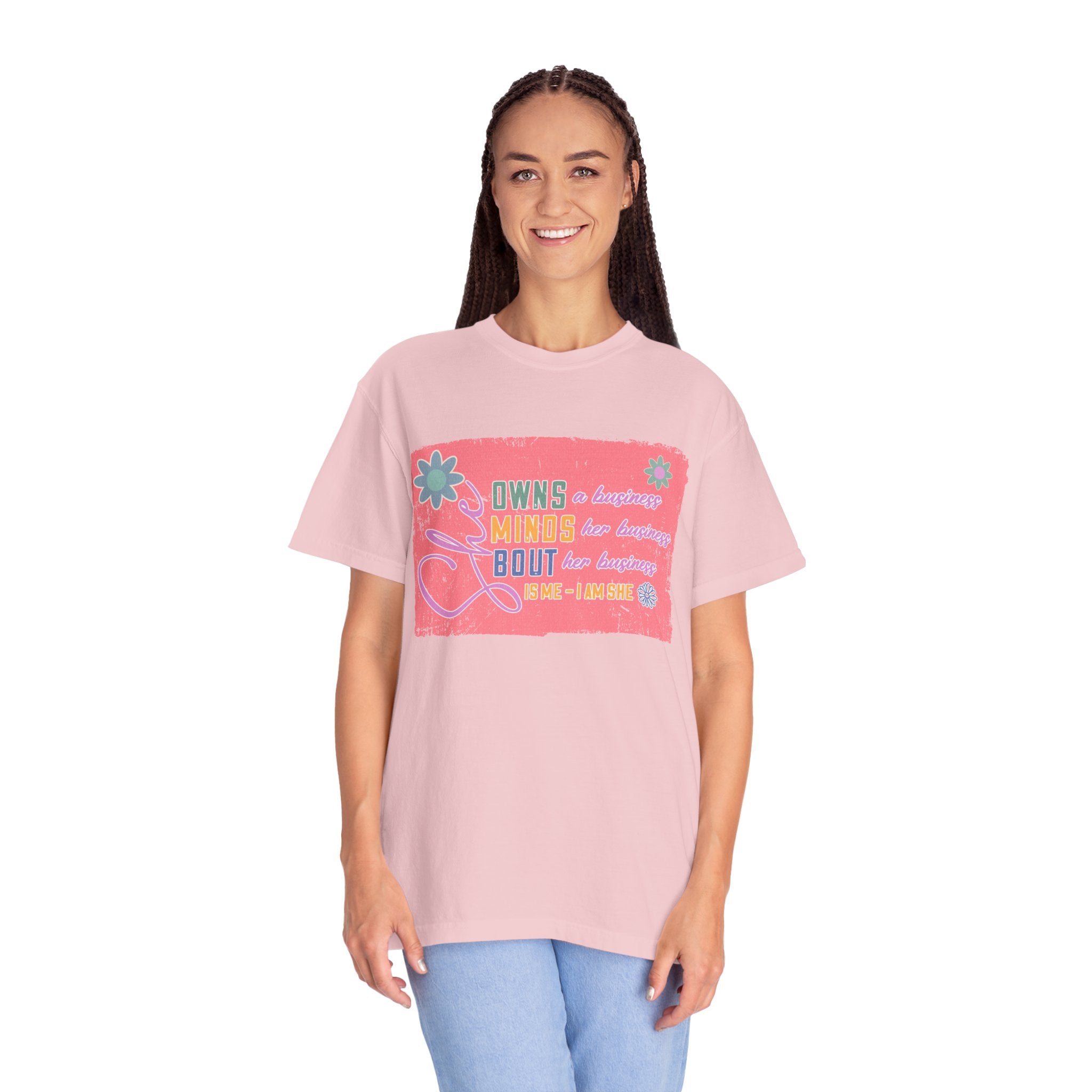 Textured She Owns Minds Her Business T-Shirt —  Floral Retro Design