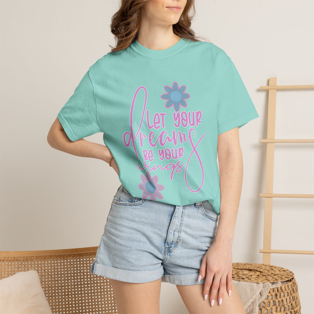 Textured Inspirational Floral Tee — "Let Your Dreams Be Your Wings"