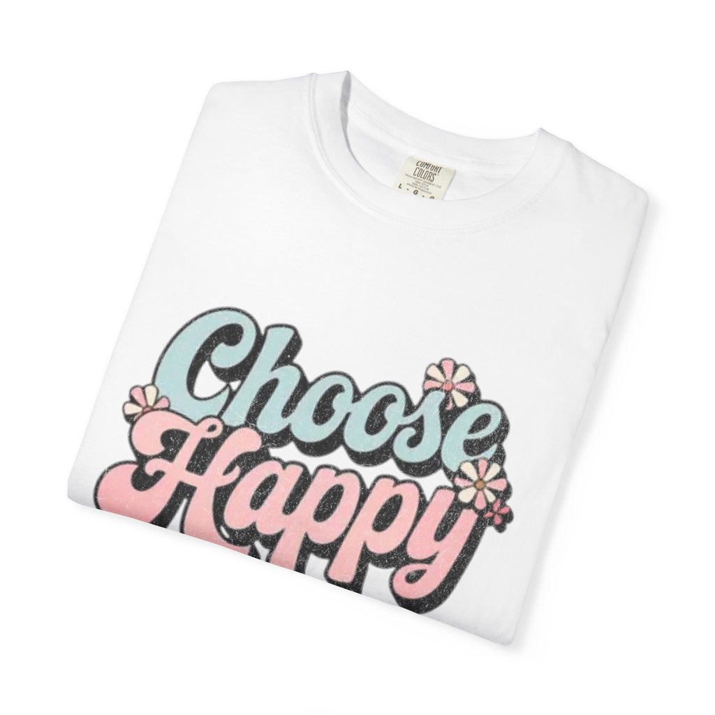 Choose Happy retro script shirt | Textured Positive message tee, pastel floral design