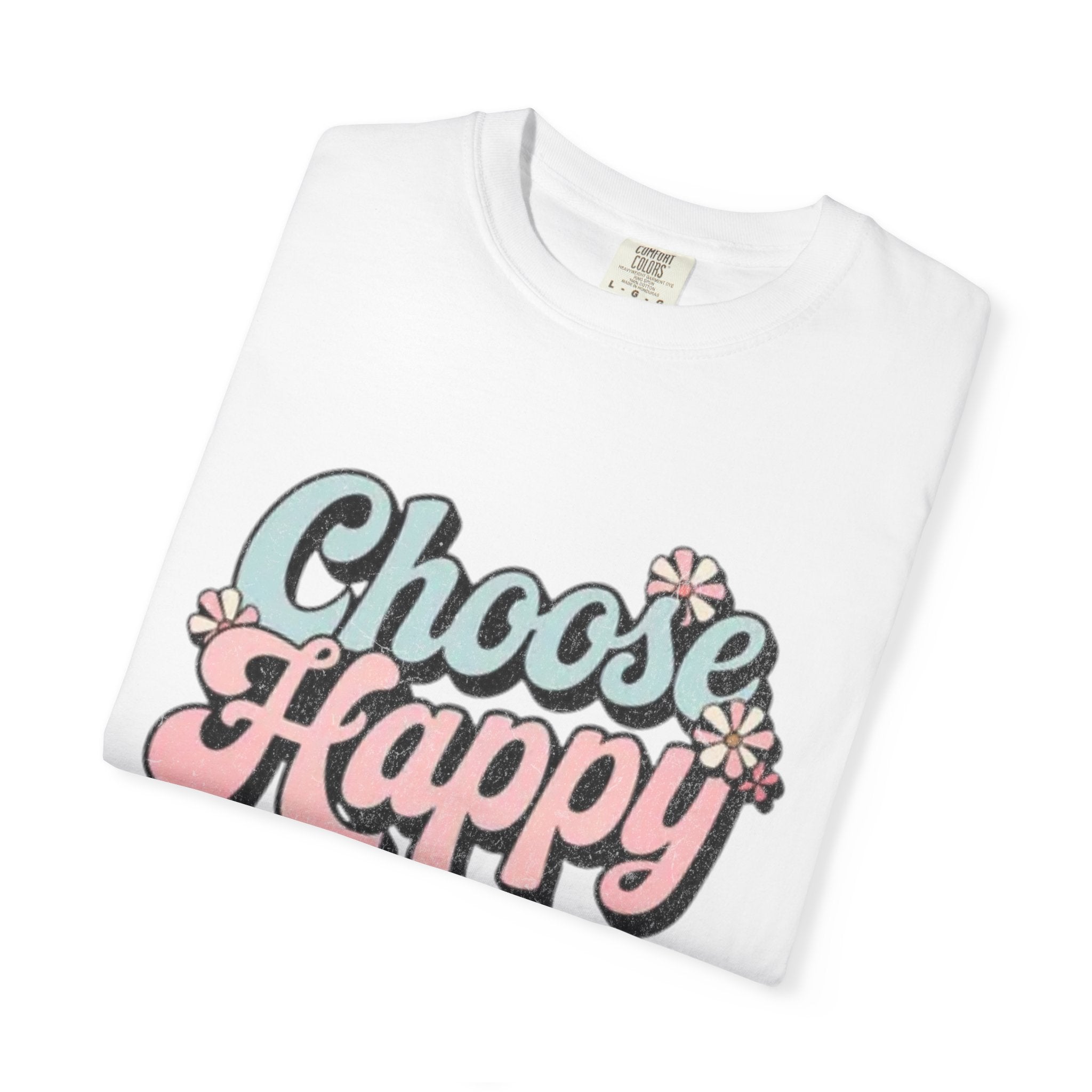 Choose Happy retro script shirt | Textured Positive message tee, pastel floral design