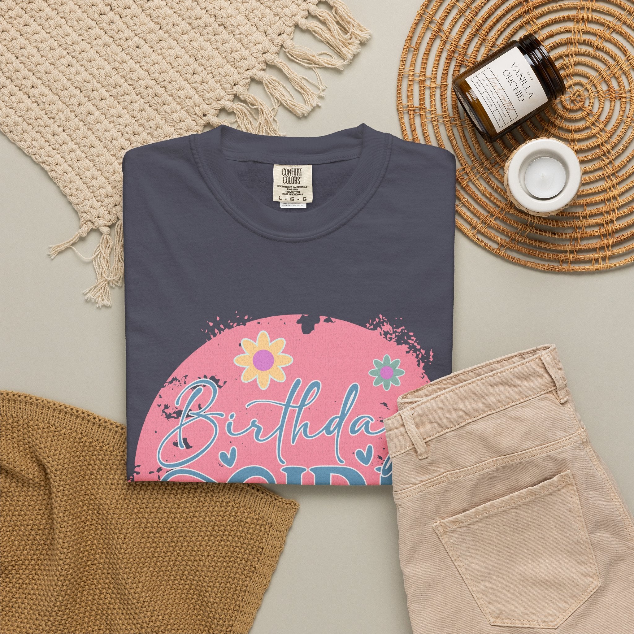 Birthday Girl Textured T-Shirt — Floral Pink Celebration Tee