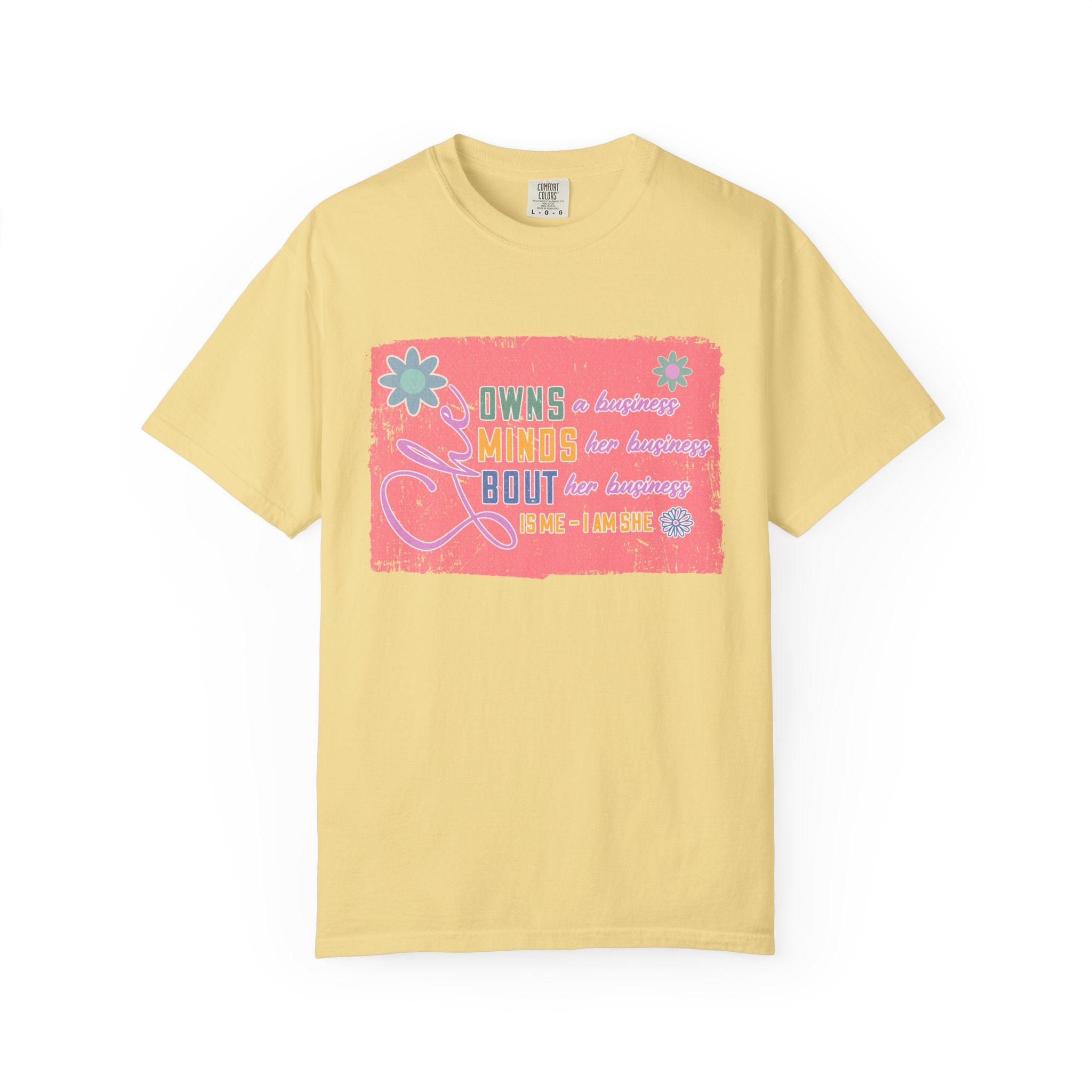 Textured She Owns Minds Her Business T-Shirt —  Floral Retro Design