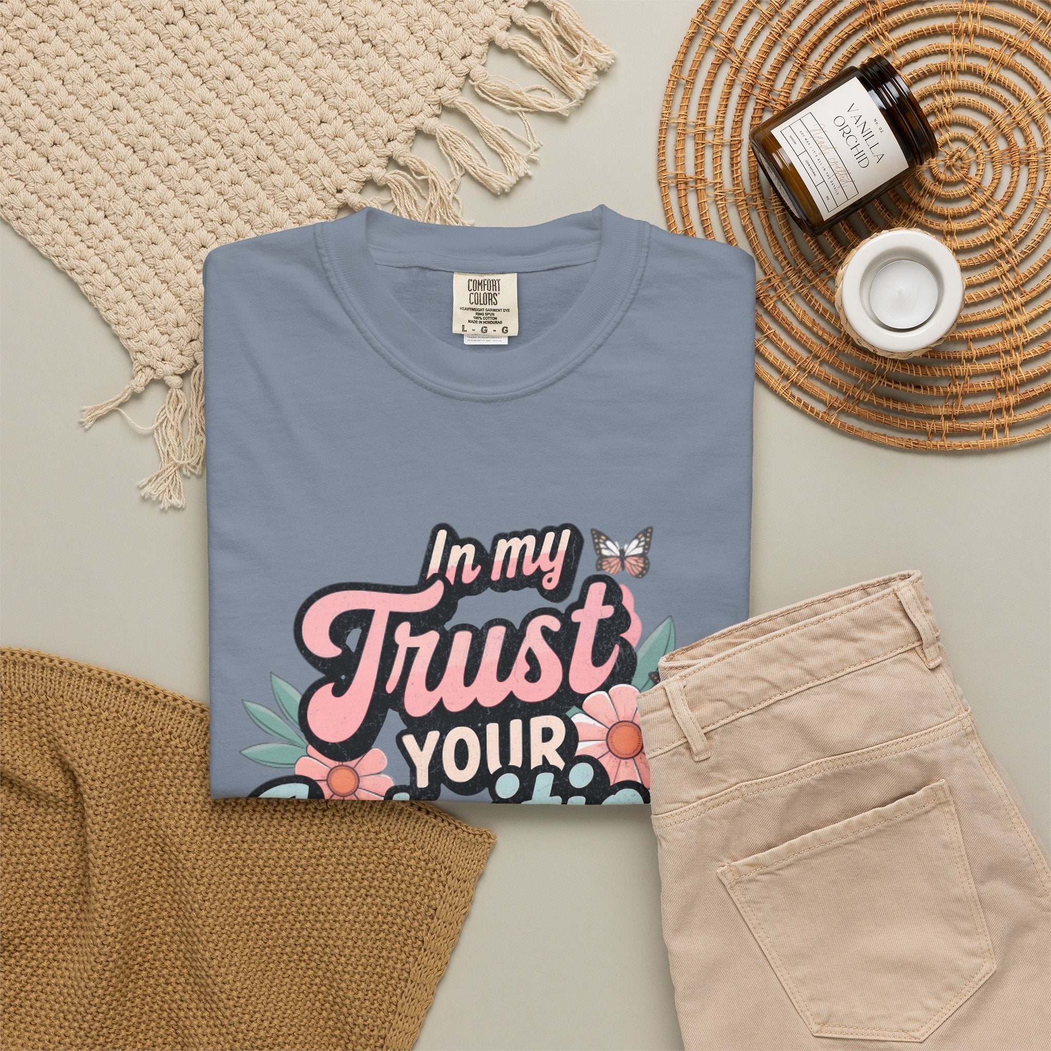 Trust Your Intuition Era T-shirt | Textured Floral Script Typography, Positive Message
