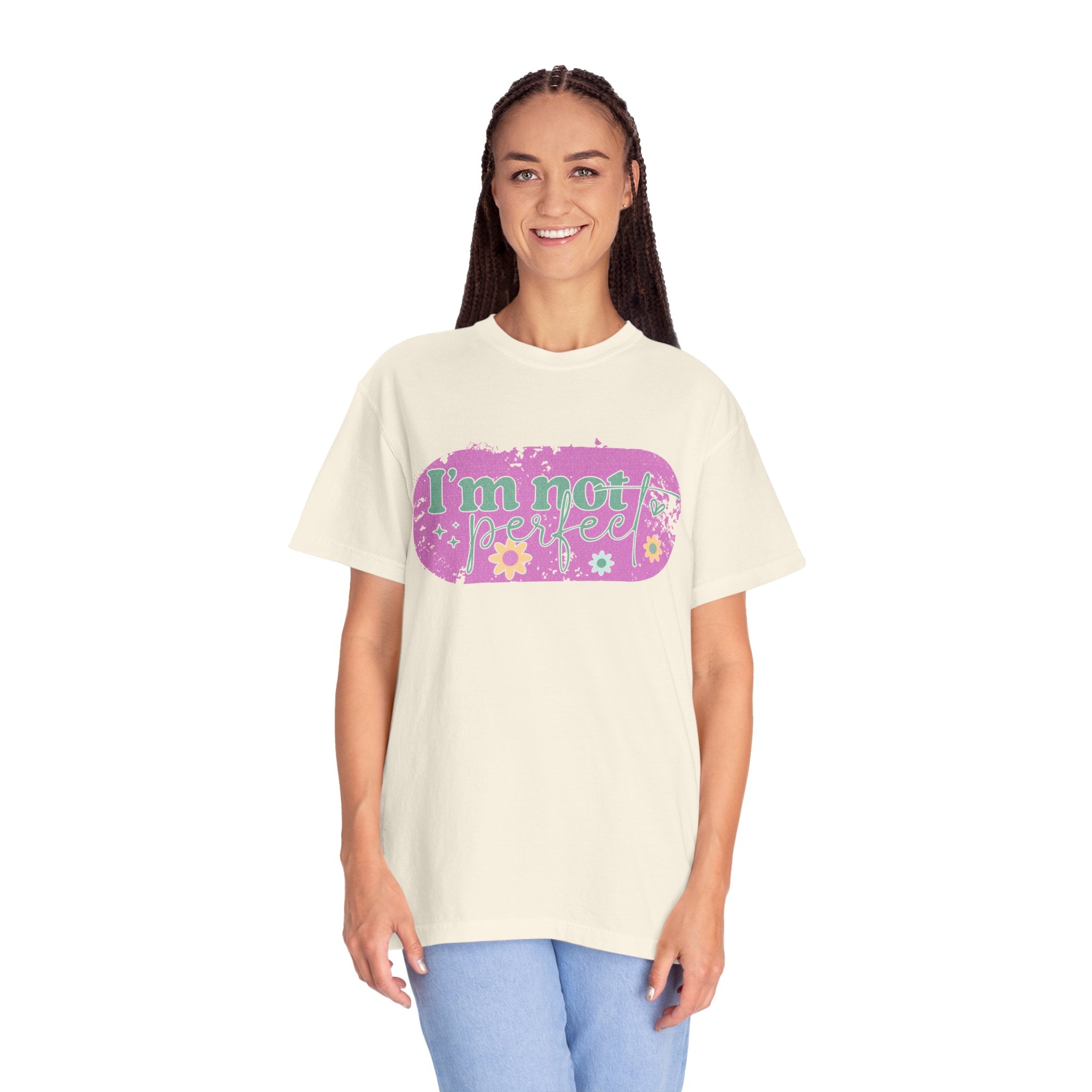 I'm Not Perfect Textured Floral Graphic T-Shirt