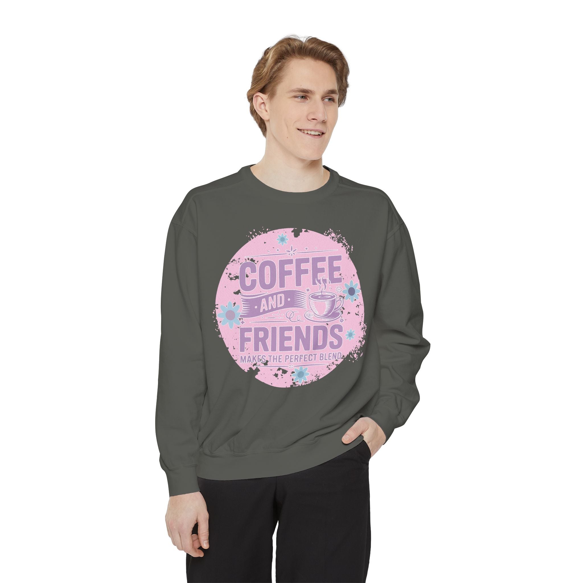 Coffee and Friends Sweatshirt — Cozy Floral Coffee Quote Crewneck