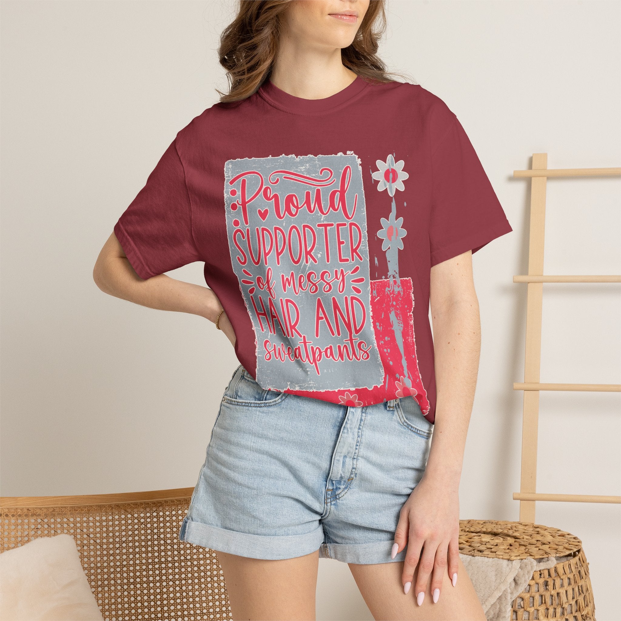 Supporter of Messy Hair & Sweatpants Textured T-Shirt