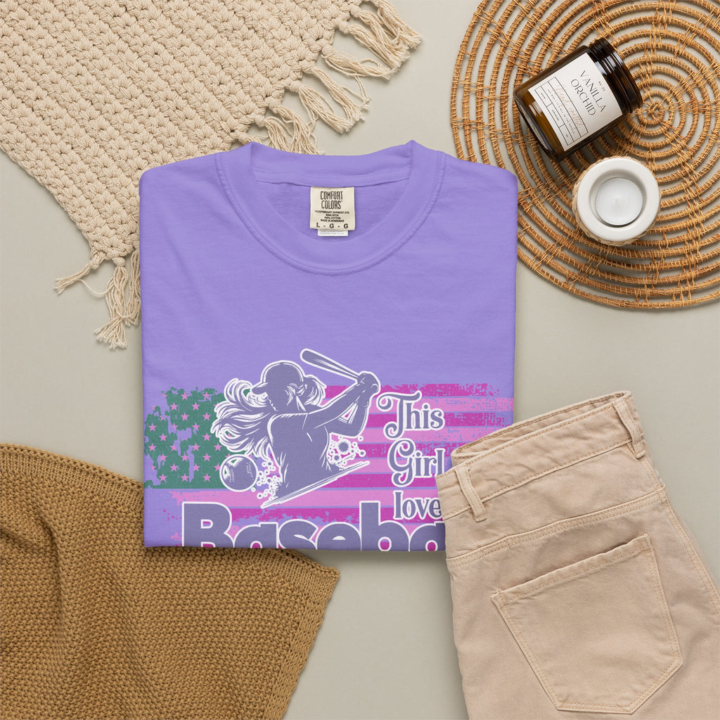 Girls Love Baseball Textured T-Shirt — Feminine Retro Baseball Tee