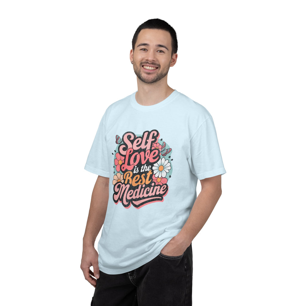 Self Love is the Best Medicine T-Shirt |Textured Floral Script Mental Health Design