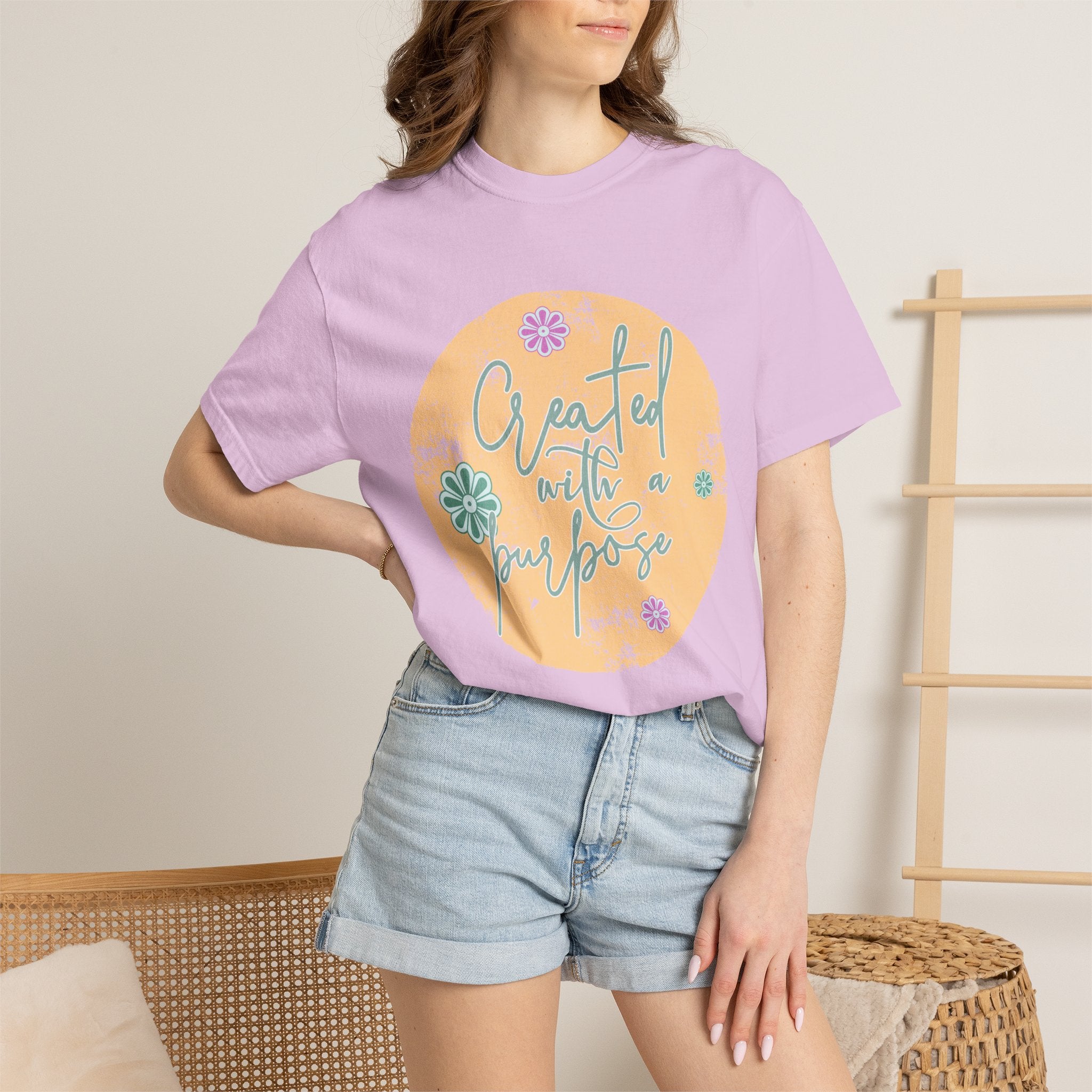 Created with a Purpose T-shirt |Textured Floral Handlettering Circle Design