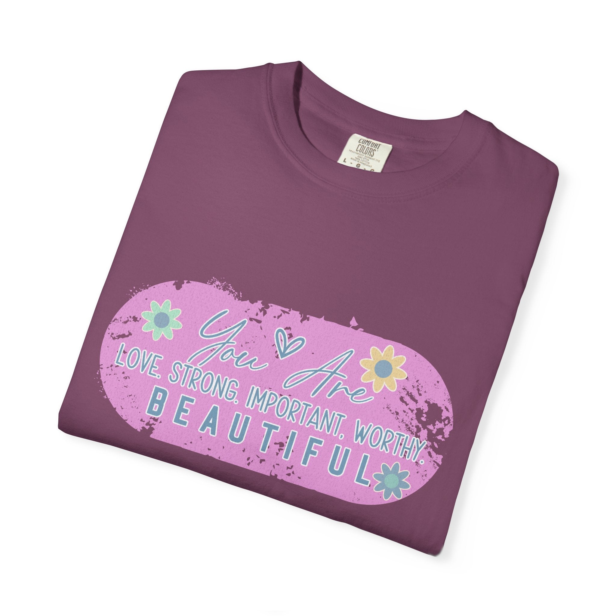 Textured T-Shirt — She is Brave, Strong, Worthy, Beautiful Floral Graphic Tee