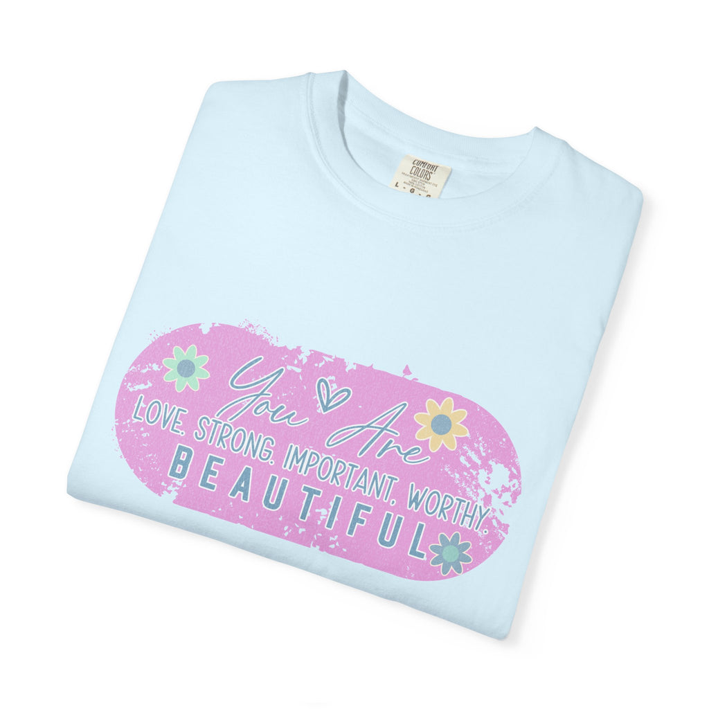 Textured T-Shirt — She is Brave, Strong, Worthy, Beautiful Floral Graphic Tee