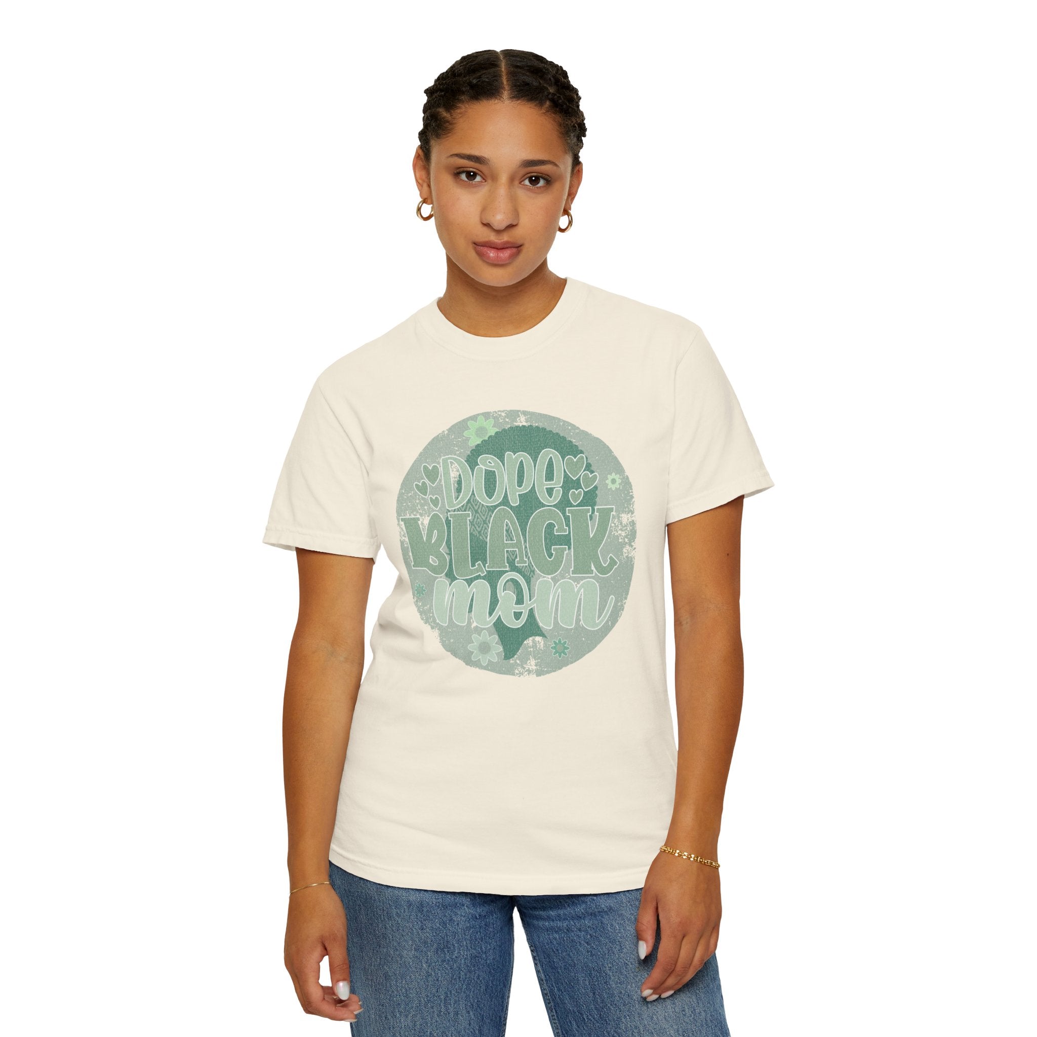 Dope Black Mom Textured T-Shirt — Retro Floral 'Dope Black Mom' Graphic Tee
