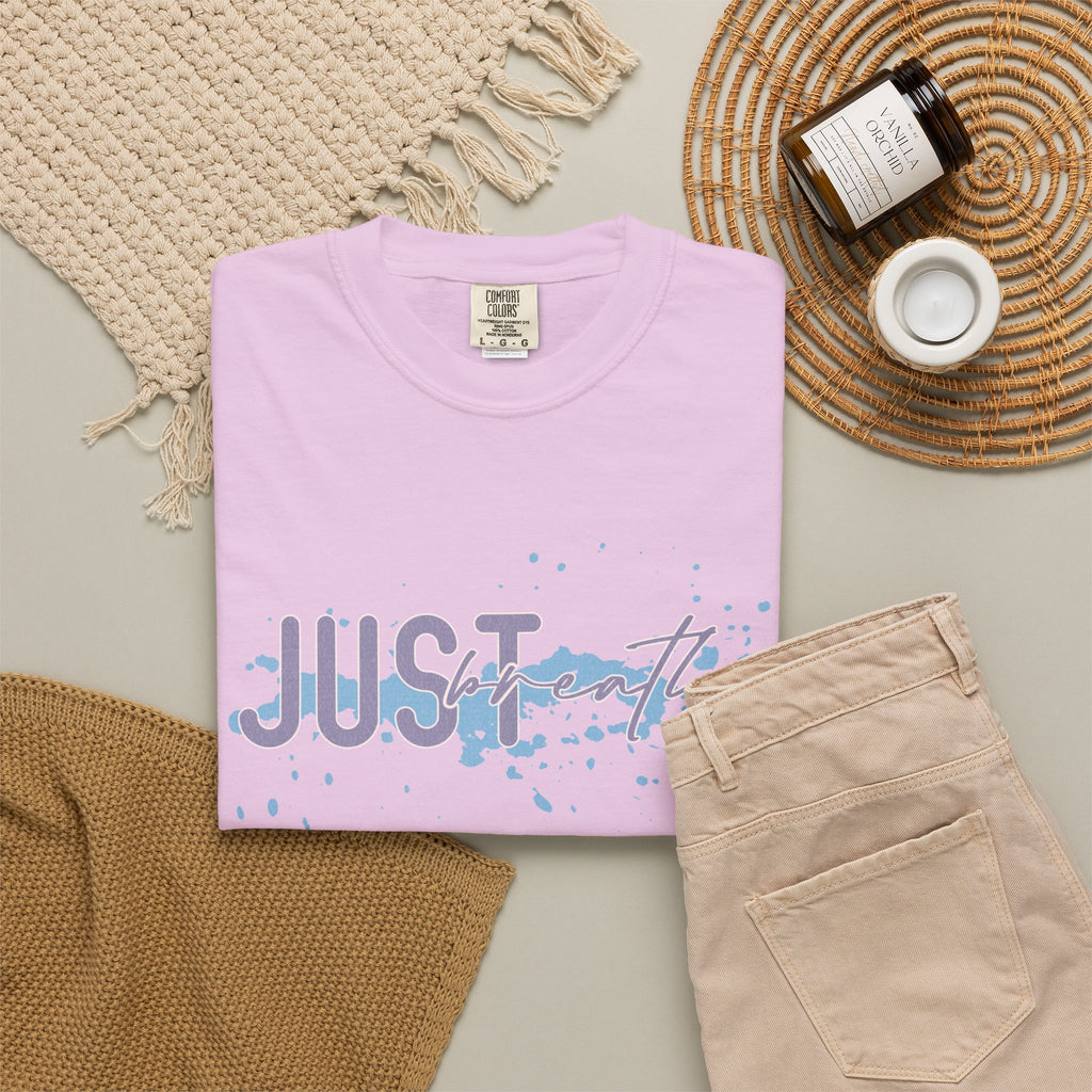 Just Breathe Textured T-Shirt — Relaxed Watercolor Script Tee