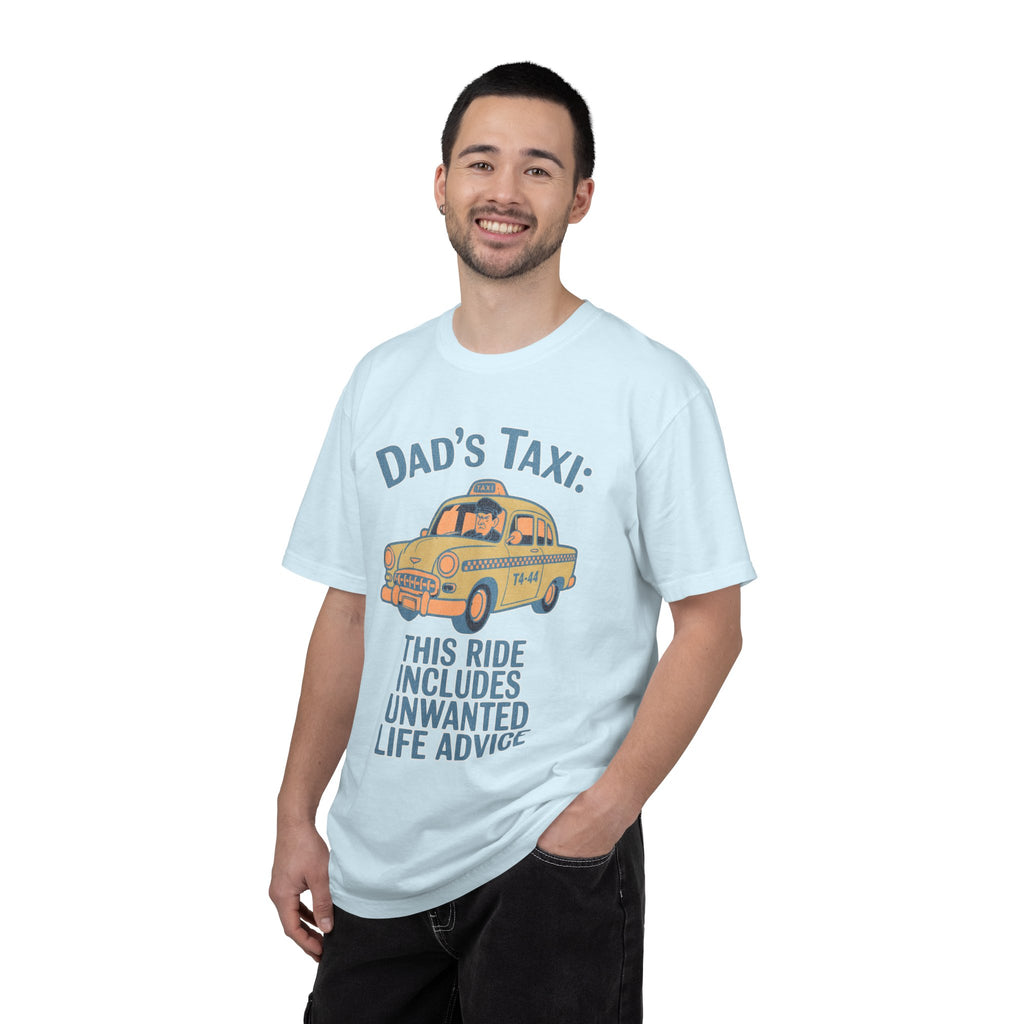 Textured Dad's Taxi T-Shirt — "This Ride Includes Unwanted Life Advice" Funny Father's Day Tee