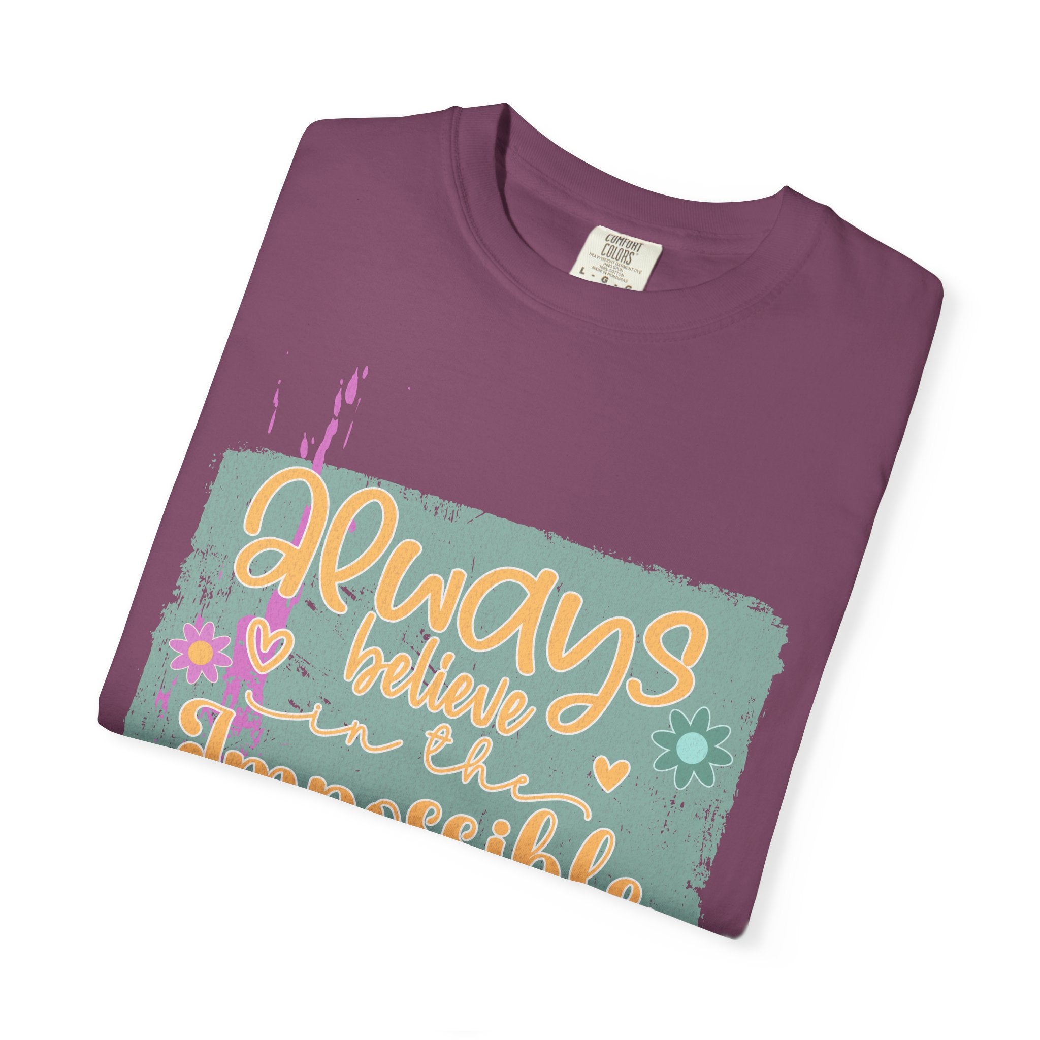 Textured Retro Believe In Impossible Unisex Garment-Dyed T-shirt