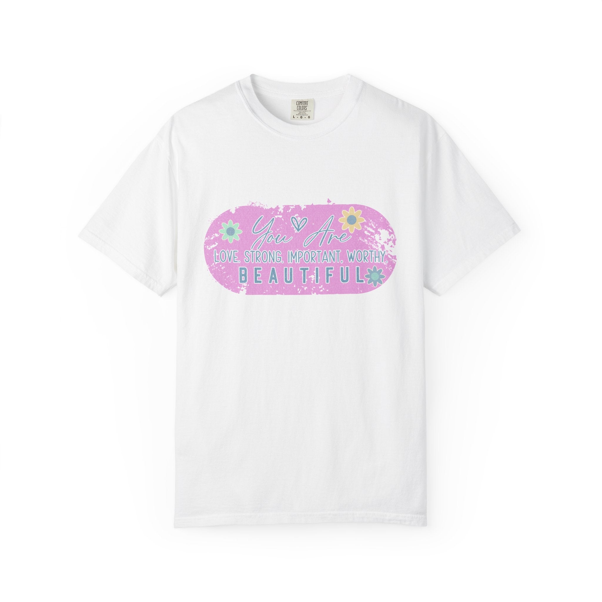 Textured T-Shirt — She is Brave, Strong, Worthy, Beautiful Floral Graphic Tee