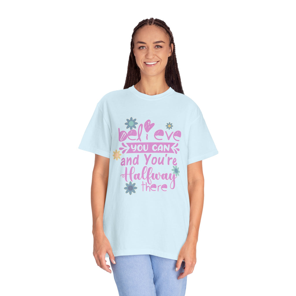 Textured Believe You Can T-Shirt — Inspirational Floral Motivational Tee
