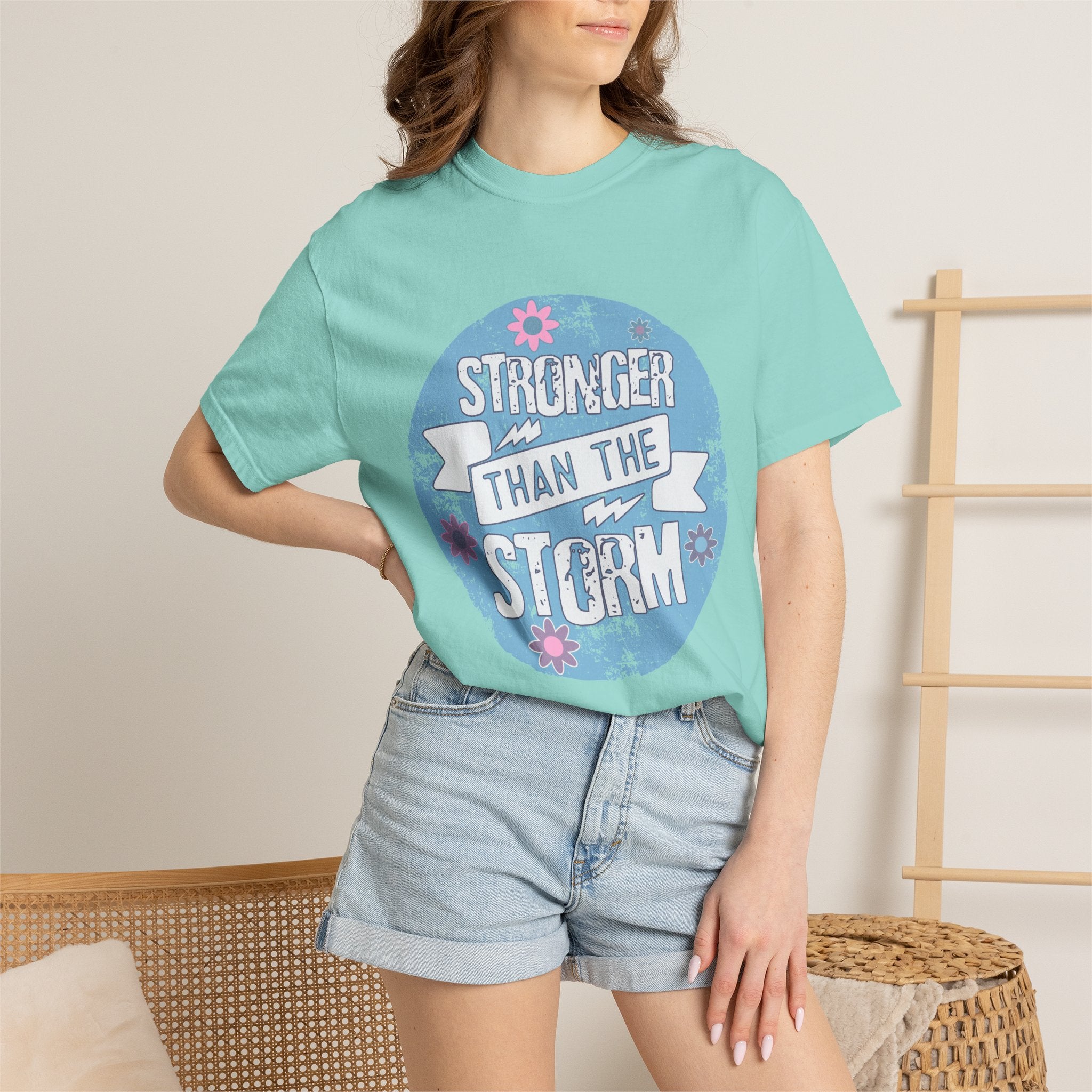 Textured  Stronger Than The Storm T-Shirt — Inspirational Resilience Graphic Tee