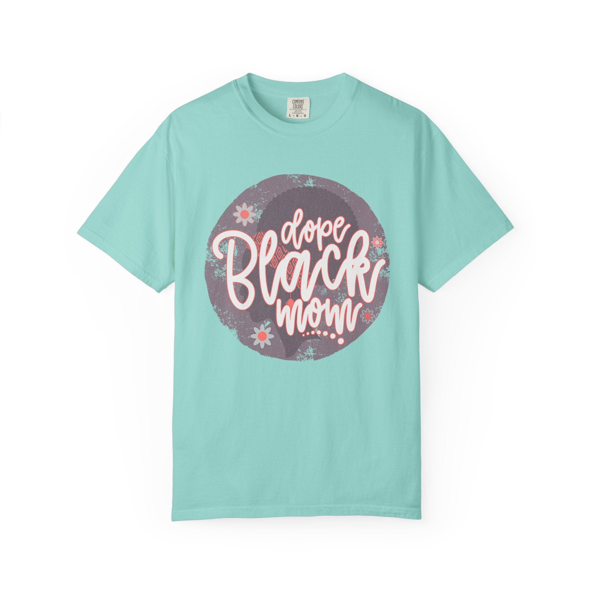 Dope Black Mom Textured T-Shirt — Floral Retro Circle Graphic for Proud Moms
