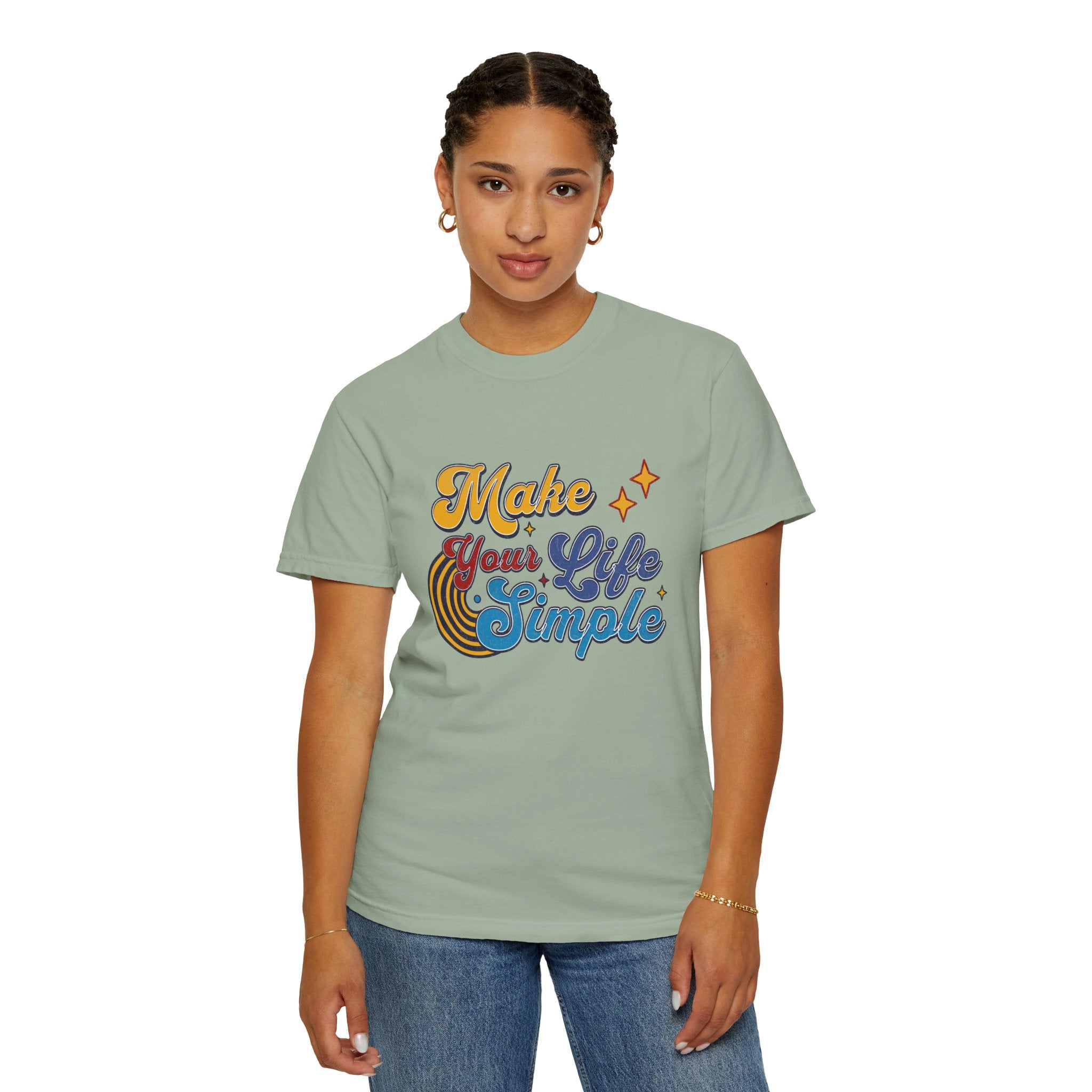 Make Your Life Simple T-Shirt |Textured Retro Script, Vintage Rainbow Stars