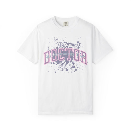Doctor Also Known As Mom Textured T-Shirt — Retro Pink & Purple Splatter Medical Shirt