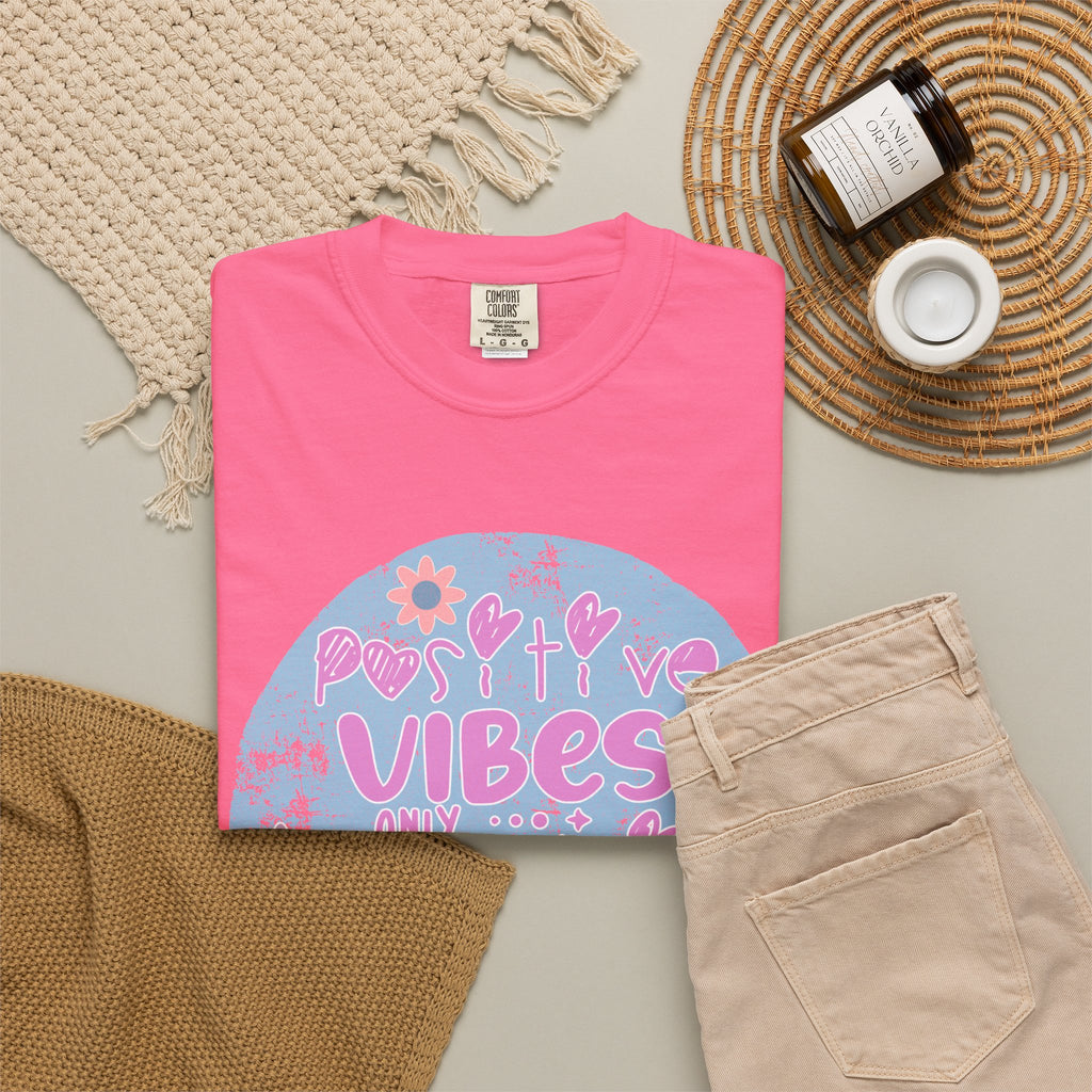 Textured Positive Vibes T-Shirt — Retro Floral ‘Positive Vibes Only’ Graphic Tee