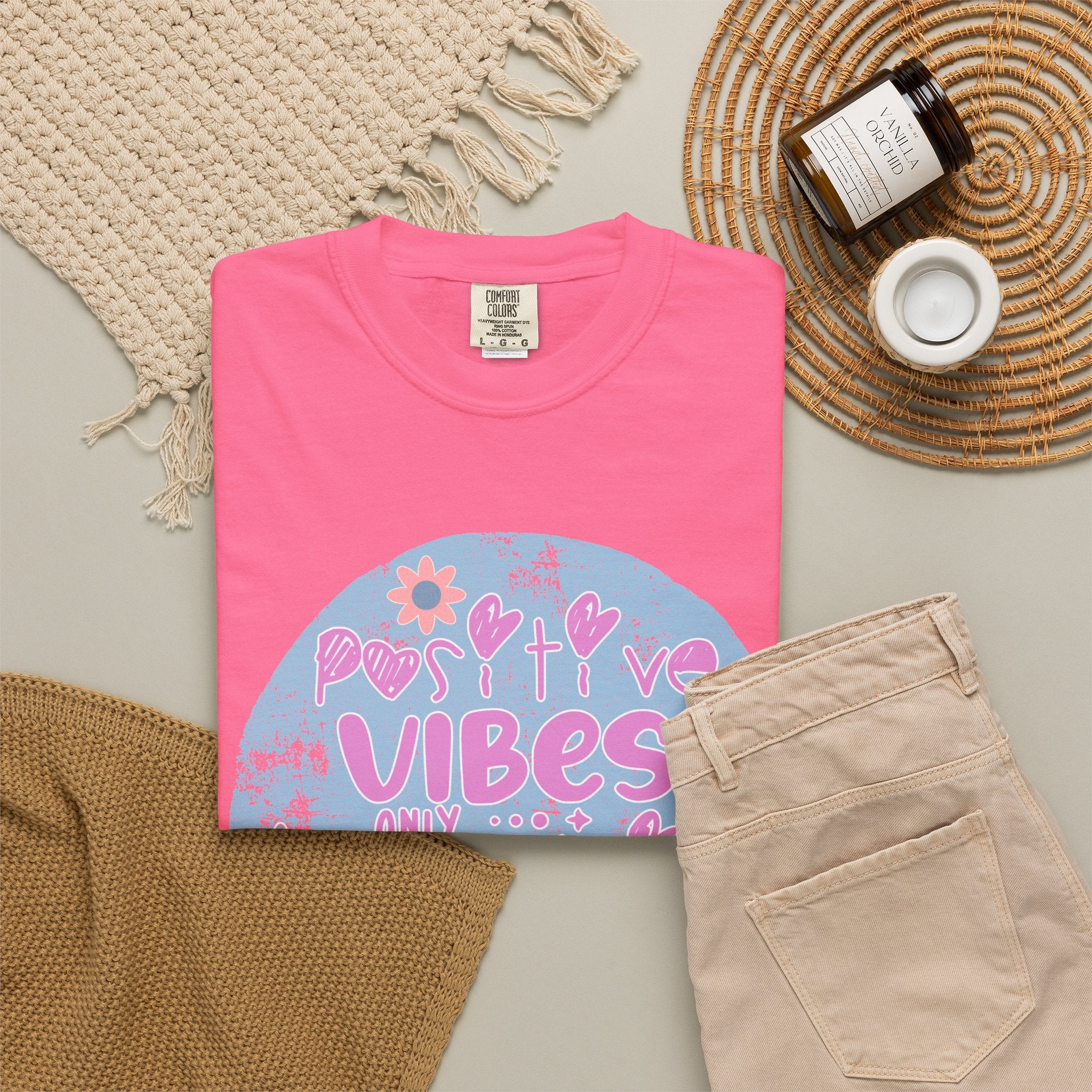Textured Positive Vibes T-Shirt — Retro Floral ‘Positive Vibes Only’ Graphic Tee