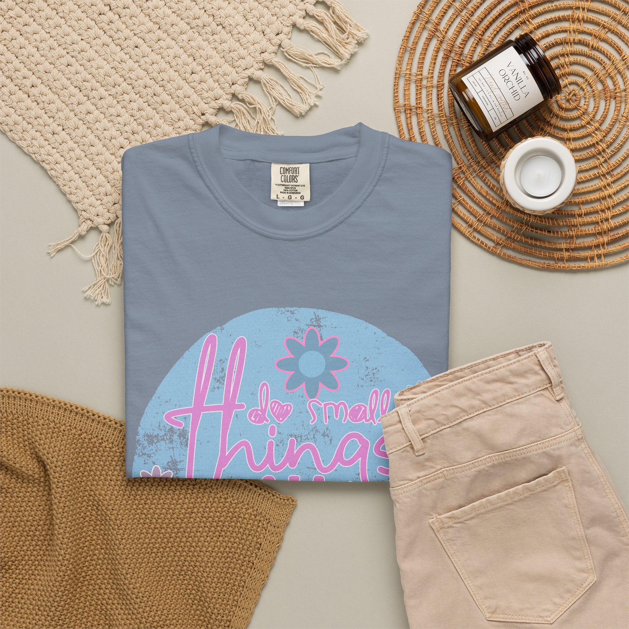 Textured T‑Shirt — "Do Small Things With Great Love" Floral Graphic
