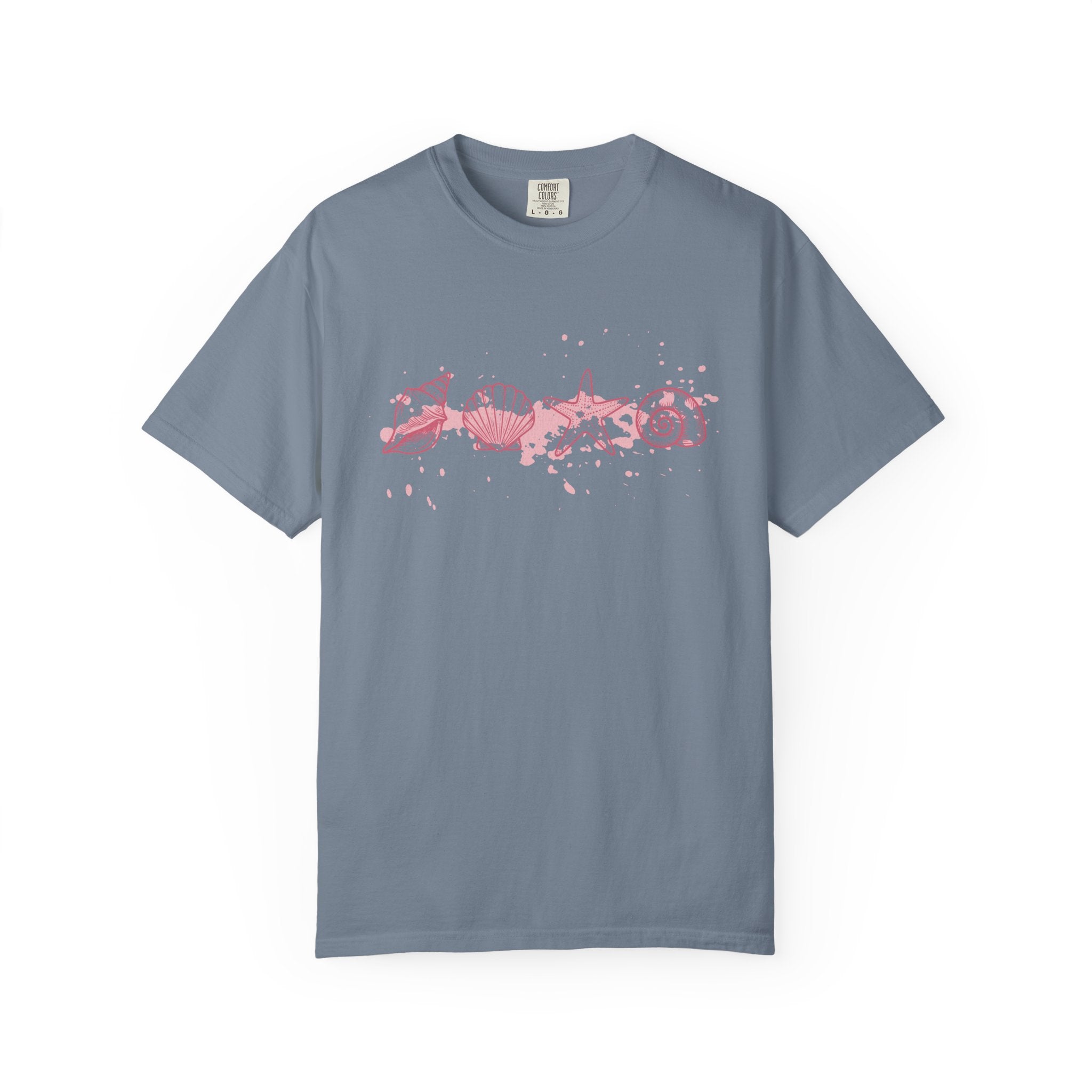 Textured Seashell Line Art T-Shirt — Pink Coastal Shells Graphic Tee