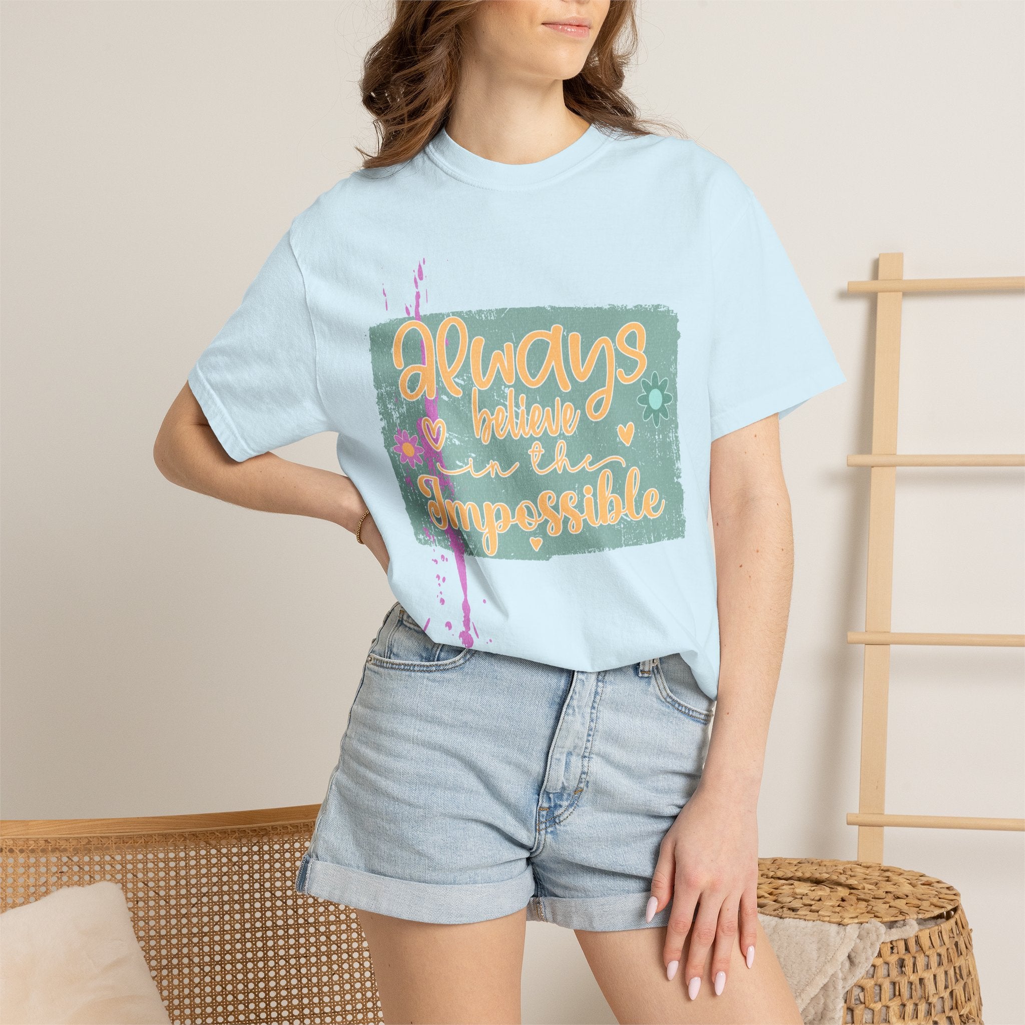 Textured Retro Believe In Impossible Unisex Garment-Dyed T-shirt