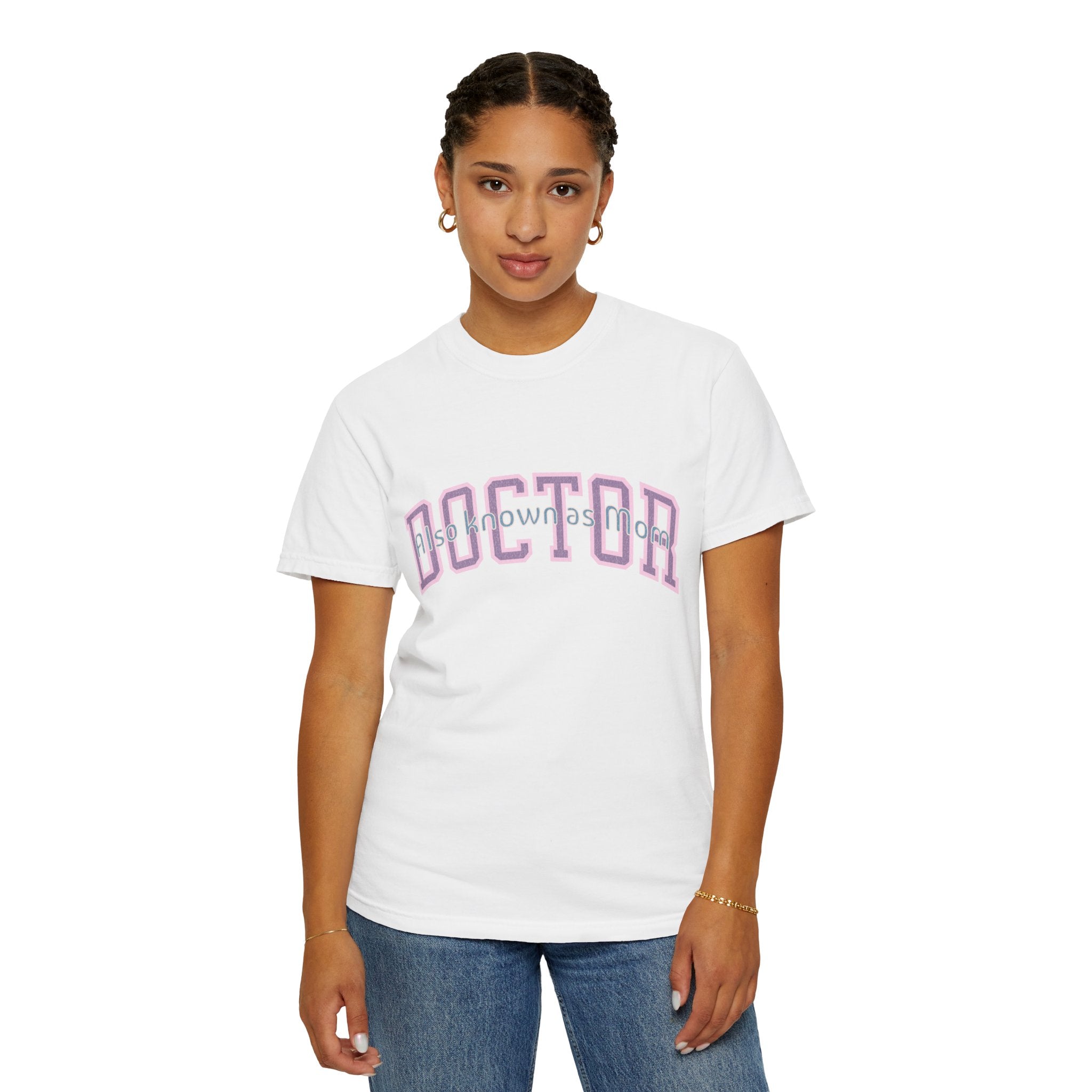 Doctor Also Known As Mom Textured T-Shirt — Retro Shadow Collegiate Medical Tee