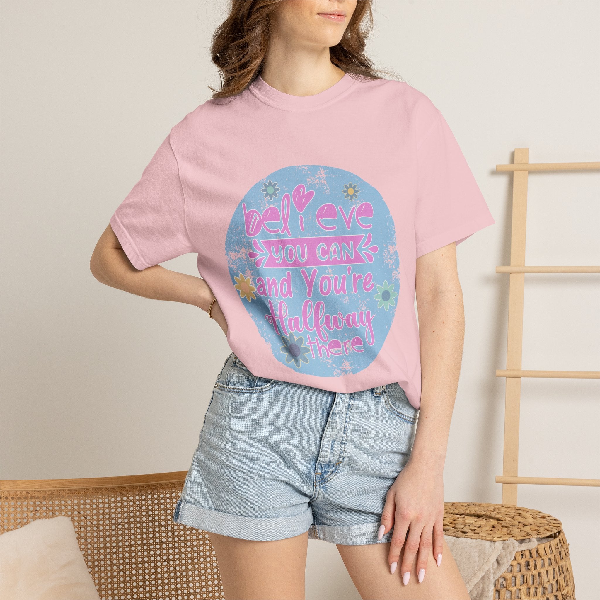 Textured Believe You Can Floral Graphic T-Shirt — Inspirational Motivational Tee