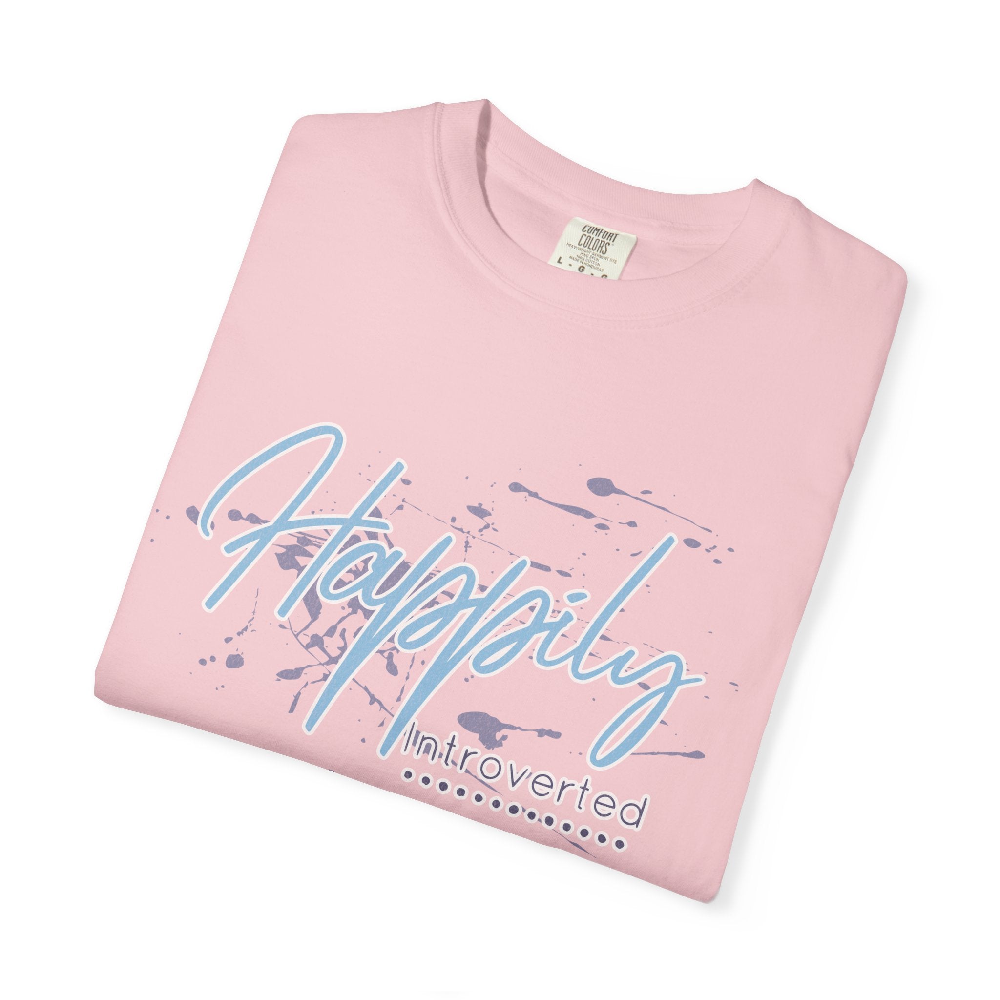 Introverted Aesthetic Textured Tee — "Happily" Script Graphic T-Shirt