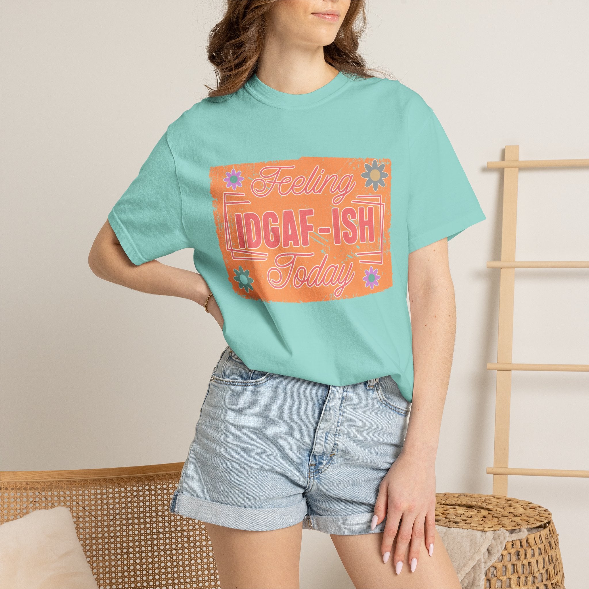 Textured IDGAF-ish Feeling T-Shirt — Retro Floral Graphic Tee
