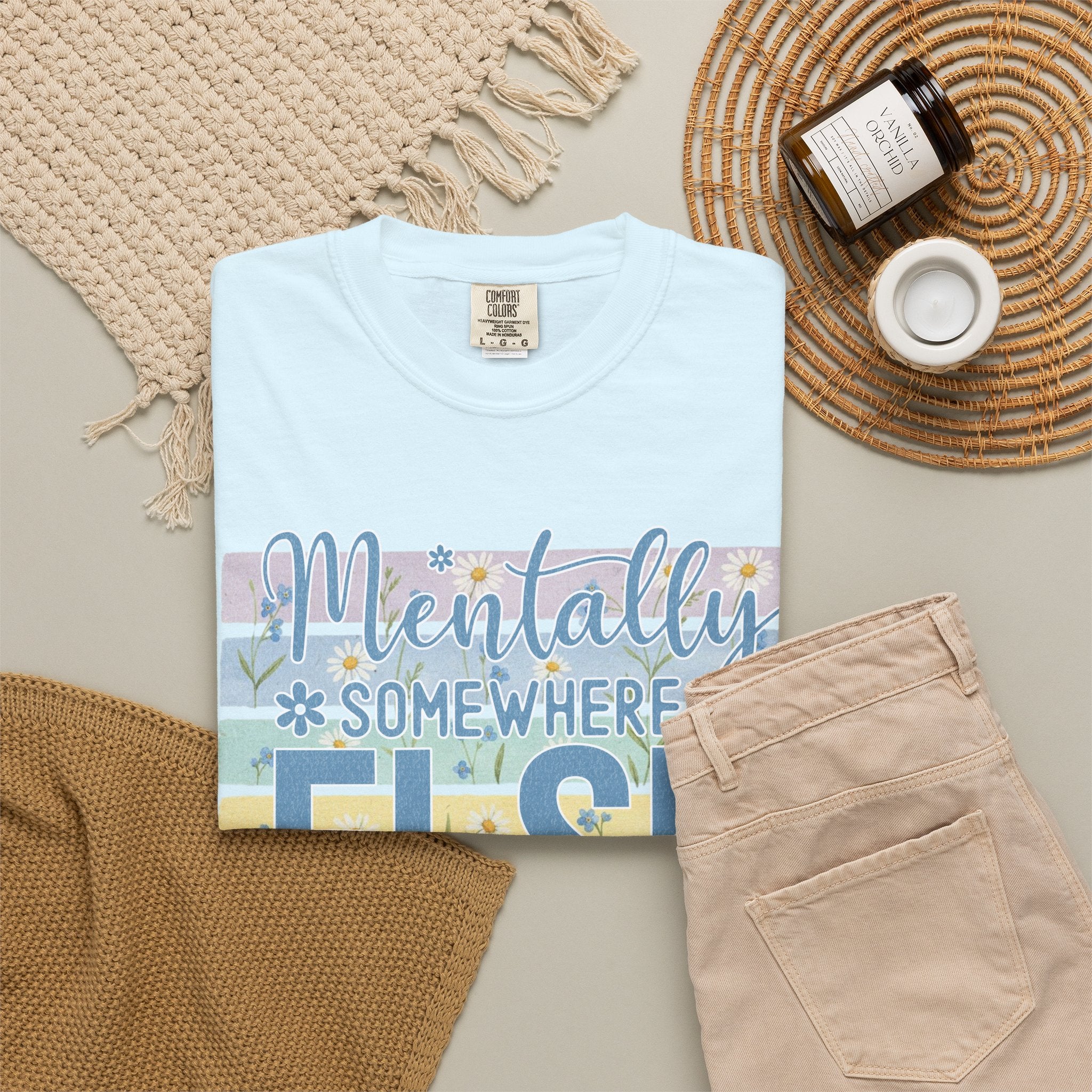 Textured Mentally Somewhere Else T-Shirt — Relaxed Beachy Vibes Graphic Tee