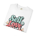 Self Love Club T-shirt | Textured Retro Floral Typography, Pastel 70s Vibe