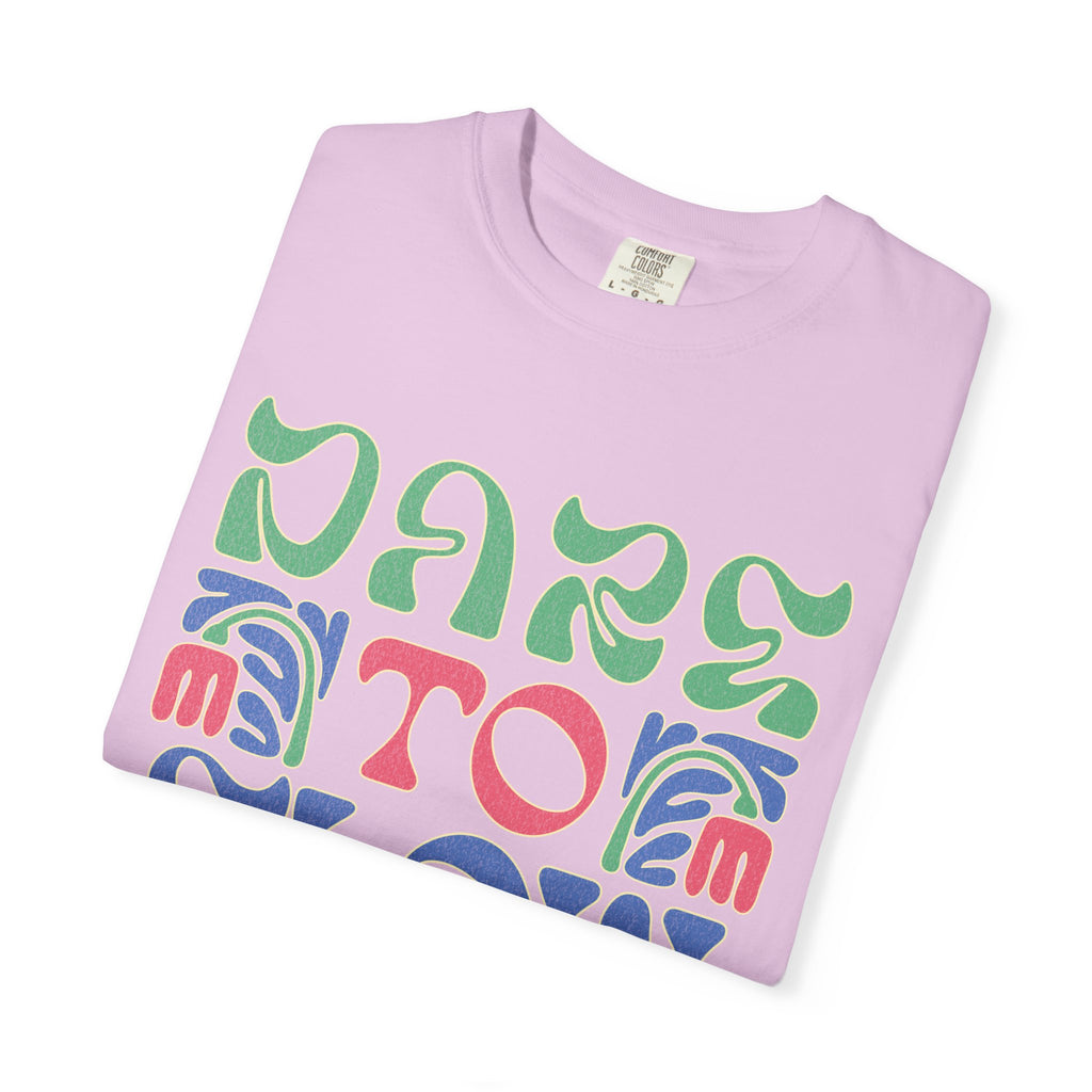 Dare To Flow T-Shirt | Textured Retro Groovy Typography, Colorful Wave Design