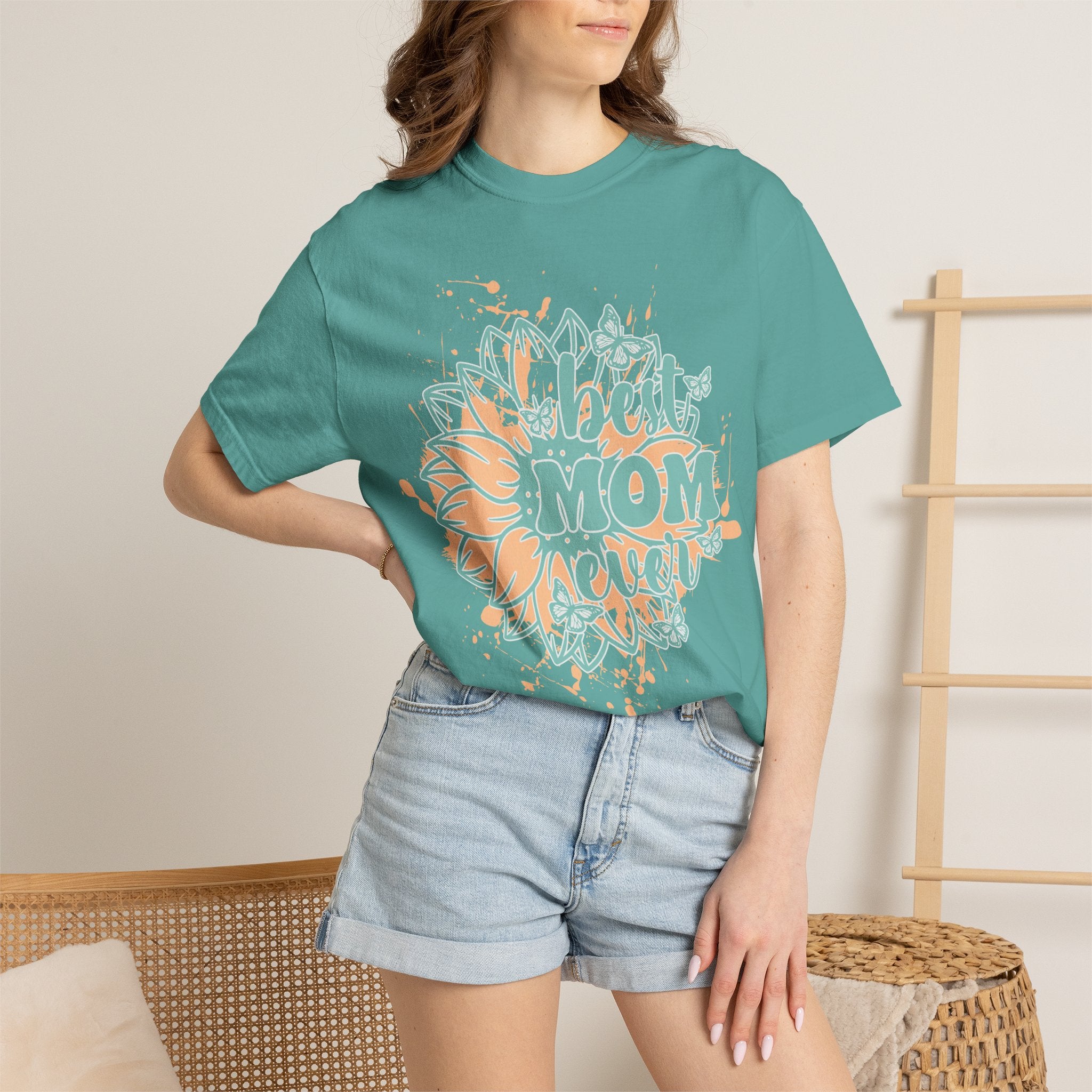 Best Mom Ever T-Shirt —Textured  Floral Sunflower Mother's Day Tee