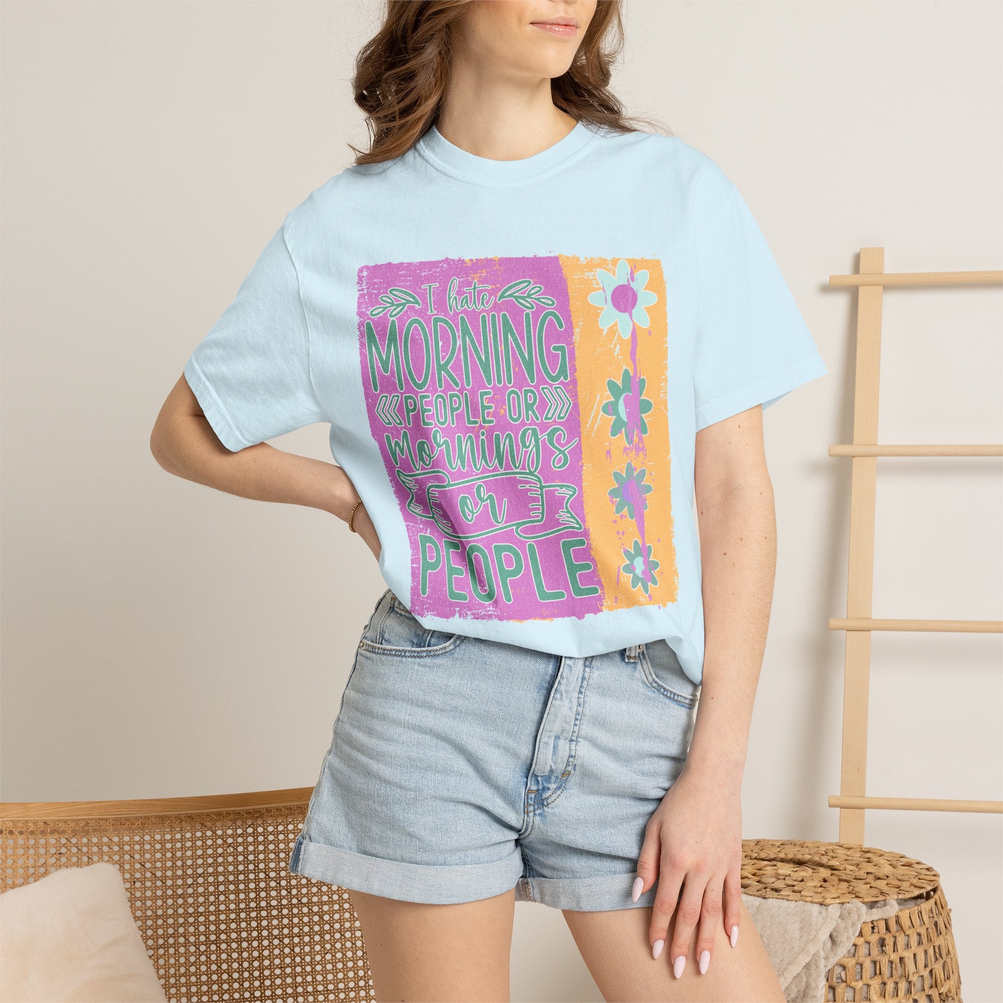 I Hate Morning People Textured  Shirt — Retro Flower Graphic Tee