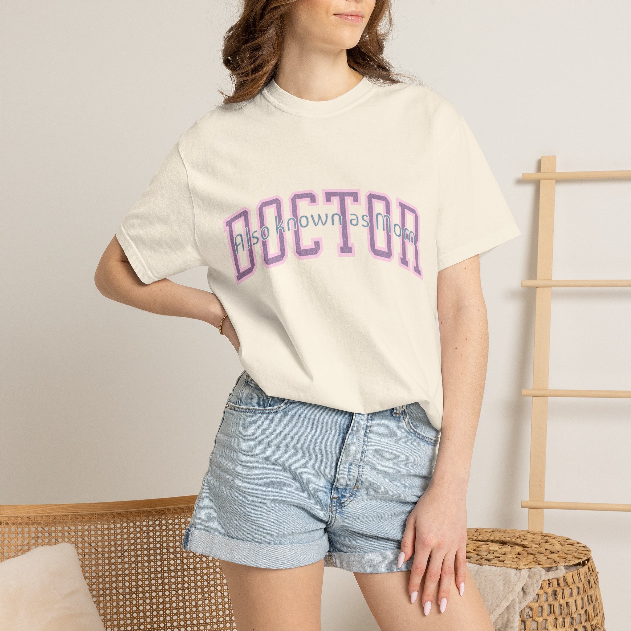Doctor Also Known As Mom Textured T-Shirt — Retro Shadow Collegiate Medical Tee