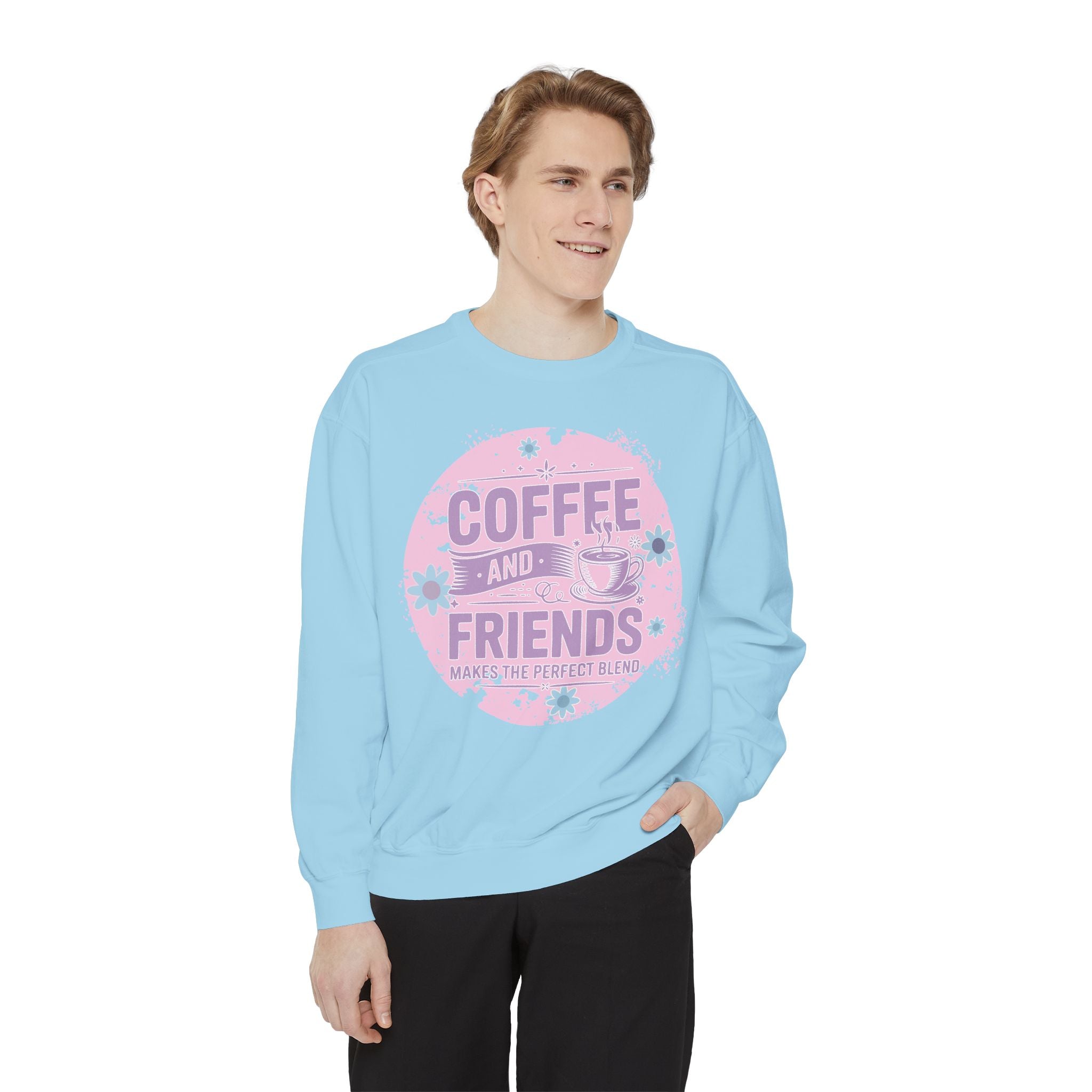 Coffee and Friends Sweatshirt — Cozy Floral Coffee Quote Crewneck