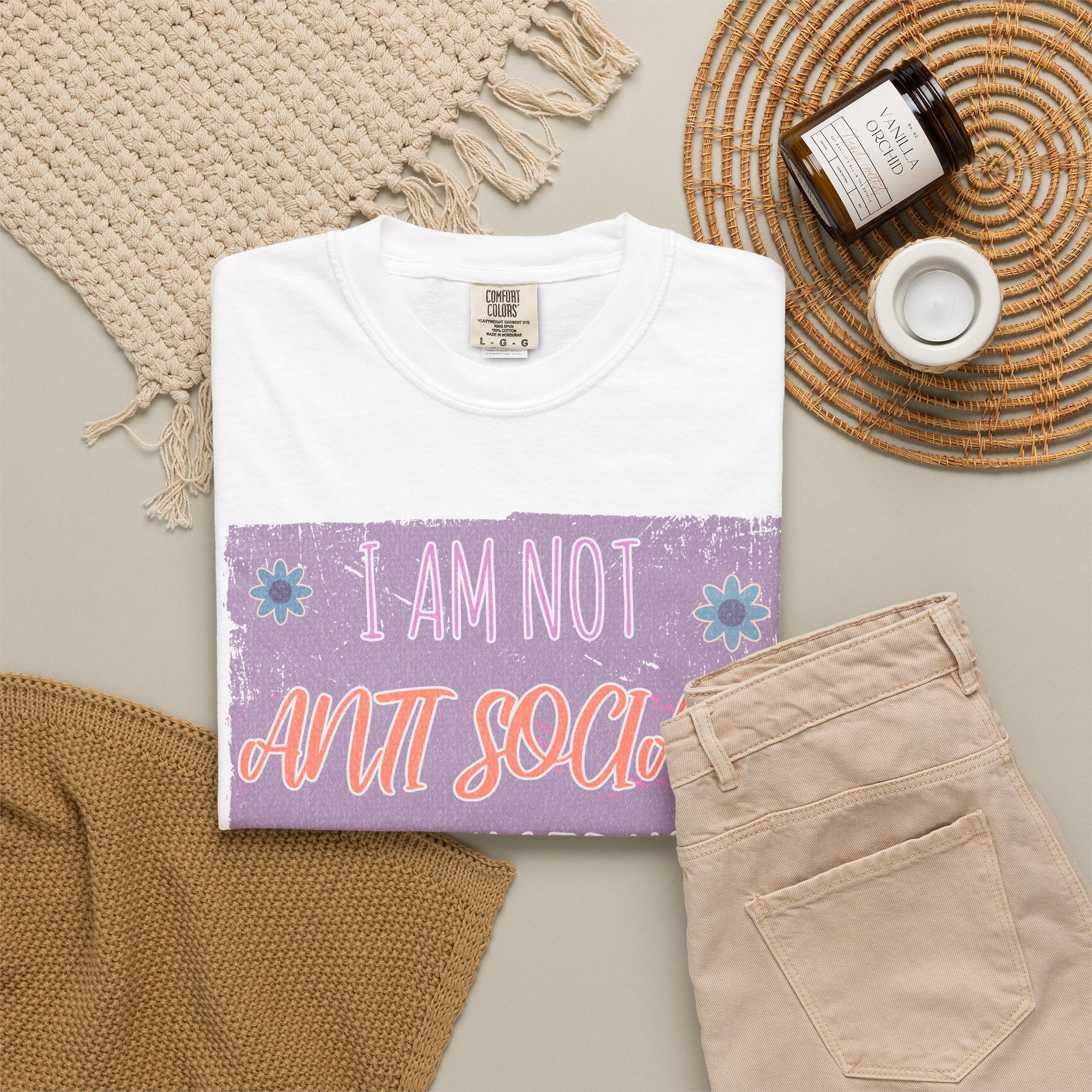 Textured Graphic T-Shirt — "I Am Not Anti Social I Just Hate You" Retro Floral Tee